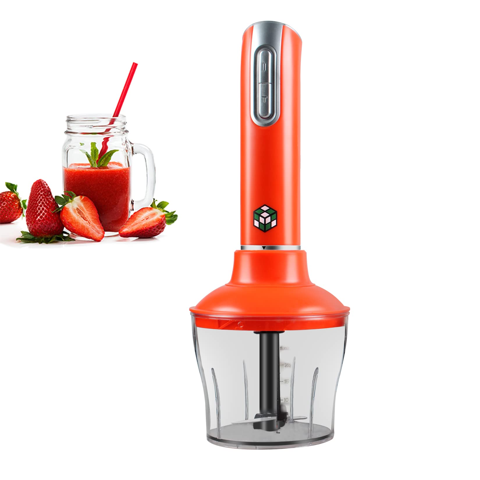 500W Titanium Coated 4-in-1 Immersion Hand Blender - 12 Speed Stick Blender with Stainless Steel Blades, Chopper, Beaker & Egg Whisk (Red) - Perfect for Smoothies, Soups, Sauces & Baby Food at Home