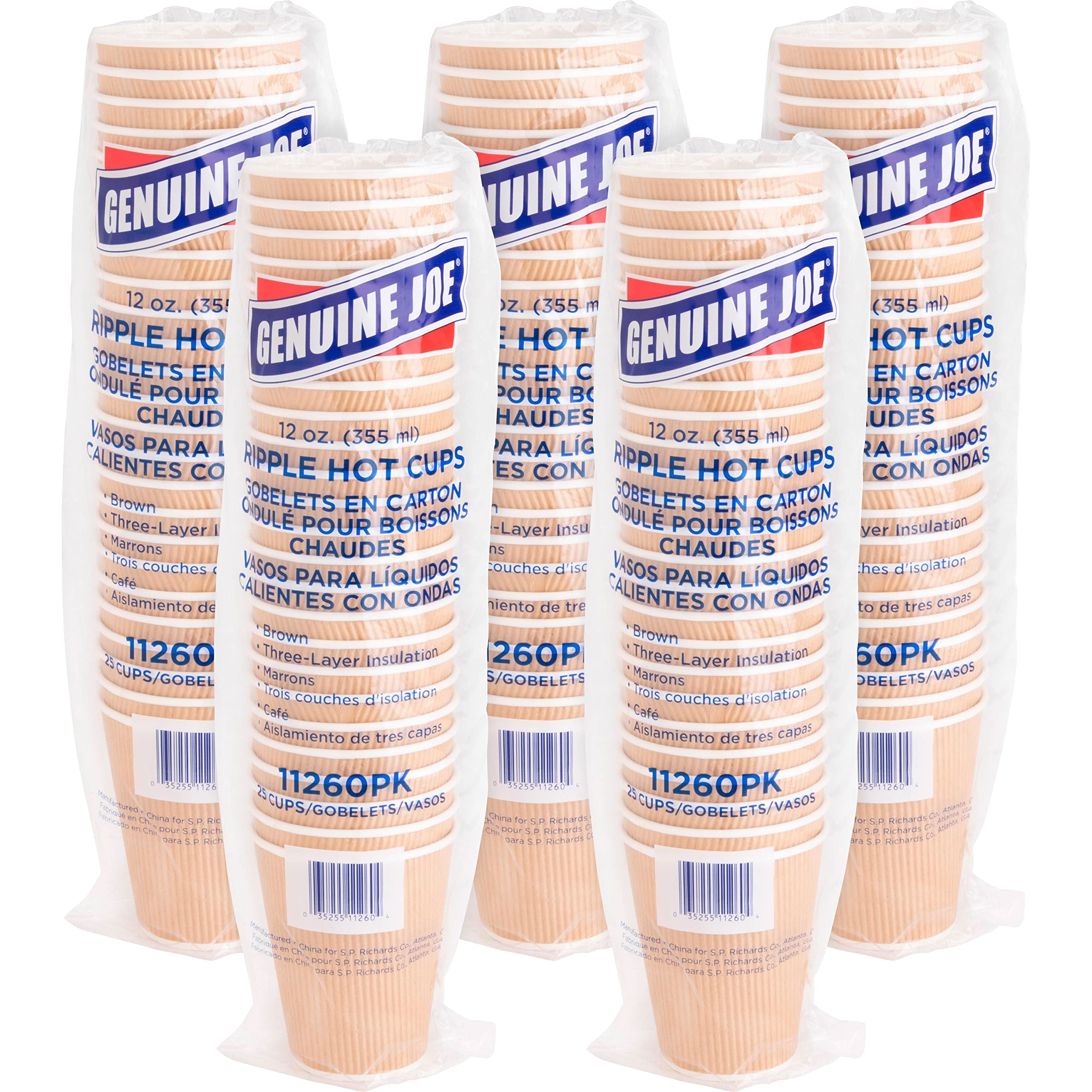 Genuine Joe Ripple Hot Cups - 12oz Insulated Paper Coffee Cups (50 Count) - Perfect for Coffee, Tea, Hot Chocolate - Ideal for Offices, Cafes & Home Use