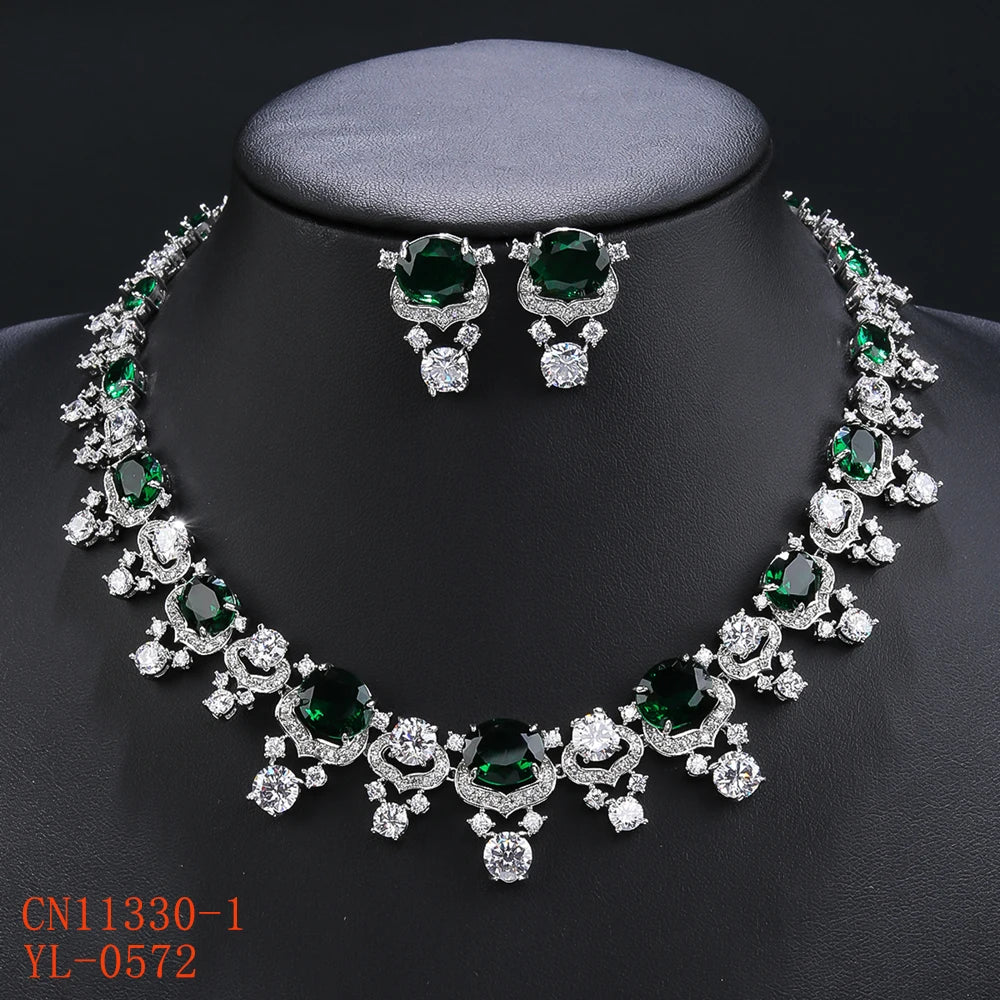 Luxury Cubic Zirconia Imitation Agate Bridal Jewelry Set - Wedding Necklace & Earrings for Women - Perfect for Bridal Party, Anniversary Gifts & Special Occasions