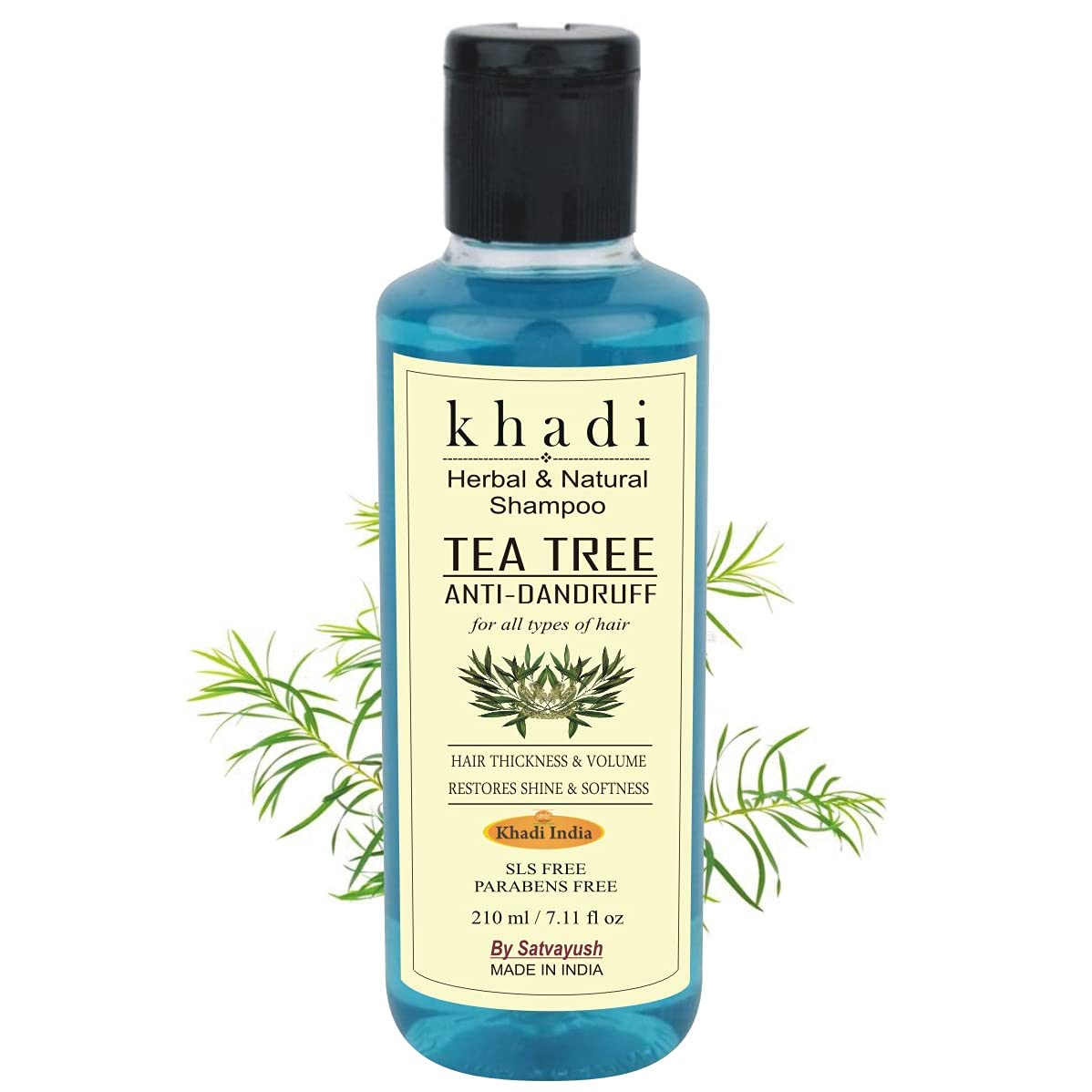 Satvayush Khadi Tea Tree Shampoo 210ml - Sulfate-Free, Paraben-Free & Silicone-Free Ayurvedic Anti-Dandruff Shampoo for Scalp Care | Ideal for Dry, Itchy Scalp & Hair Fall Control