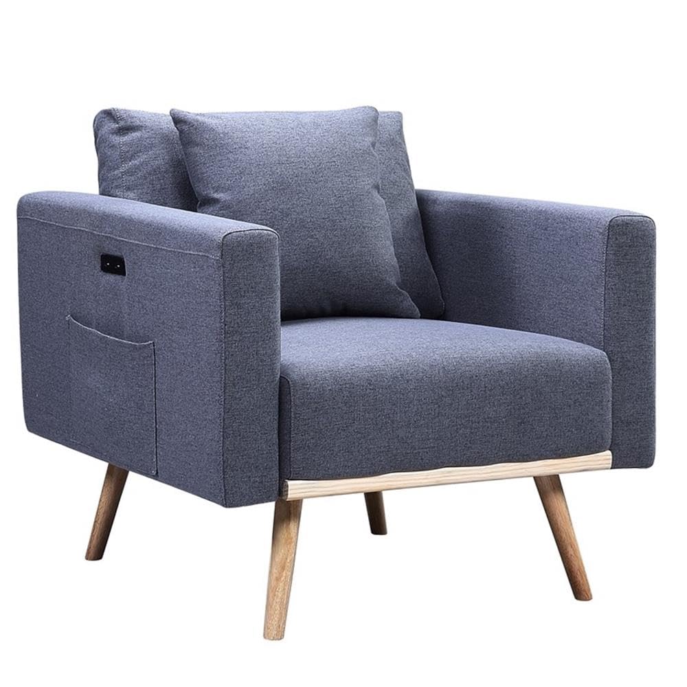 Lilola Home Easton Dark Gray Linen Fabric Chair with USB Charging Ports, Side Pockets & Removable Pillows - Modern Living Room, Office, Gaming & Reading Chair for Home Comfort