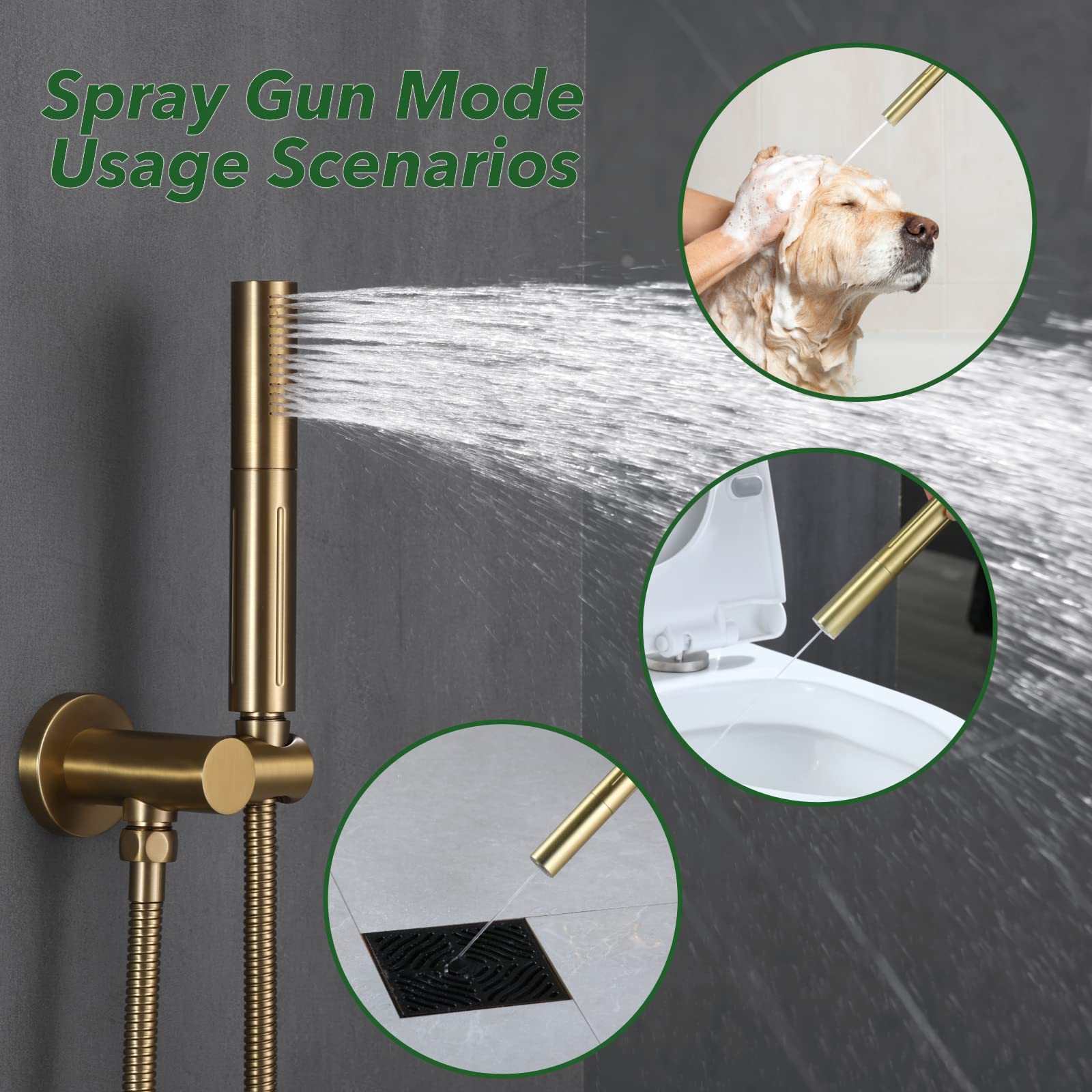 VANFOXLE Brushed Gold Shower Faucet Set with 2-in-1 Handheld Shower Head - 10 Inch Ceiling Mounted Shower System with Push Button Diverter (Includes Rough-in Valve Body & Trim) - Perfect for Modern Bathroom Renovations and Luxury Spa Experience