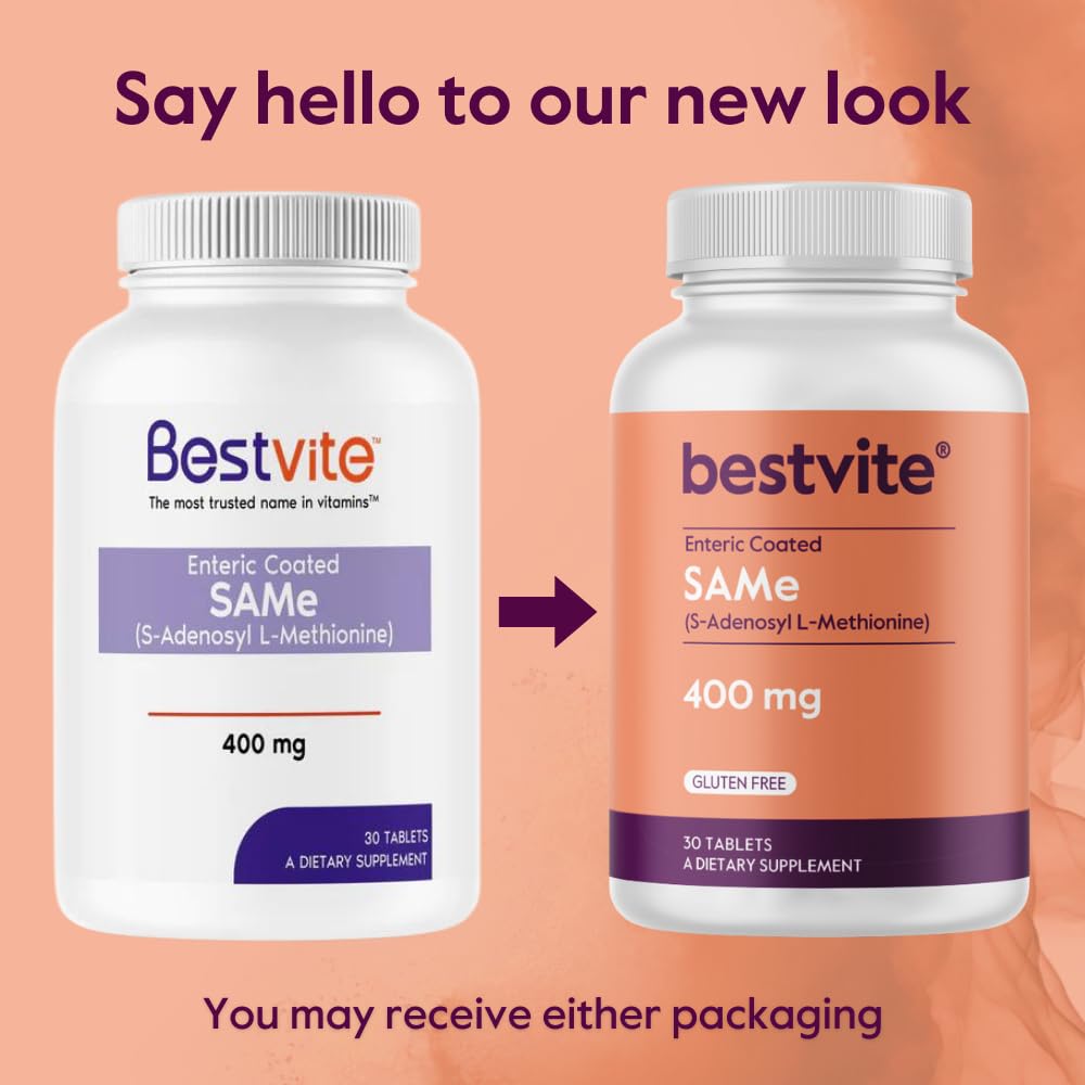 BESTVITE SAM-e 400mg Supplement (60 Tablets) - Gluten Free, Mood Support & Joint Health - Supports Emotional Wellness & Healthy Joint Function for Adults