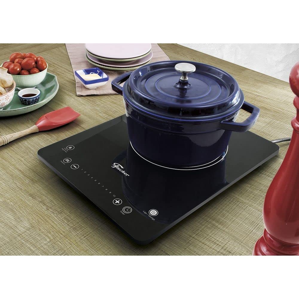 FISCHER 1-Burner Black Glass Induction Cooktop 220V - Portable Single Burner Stove for Small Kitchens, Dorms & RVs - Energy Efficient Vitroceramic Cooktop (Model 26884-59097)