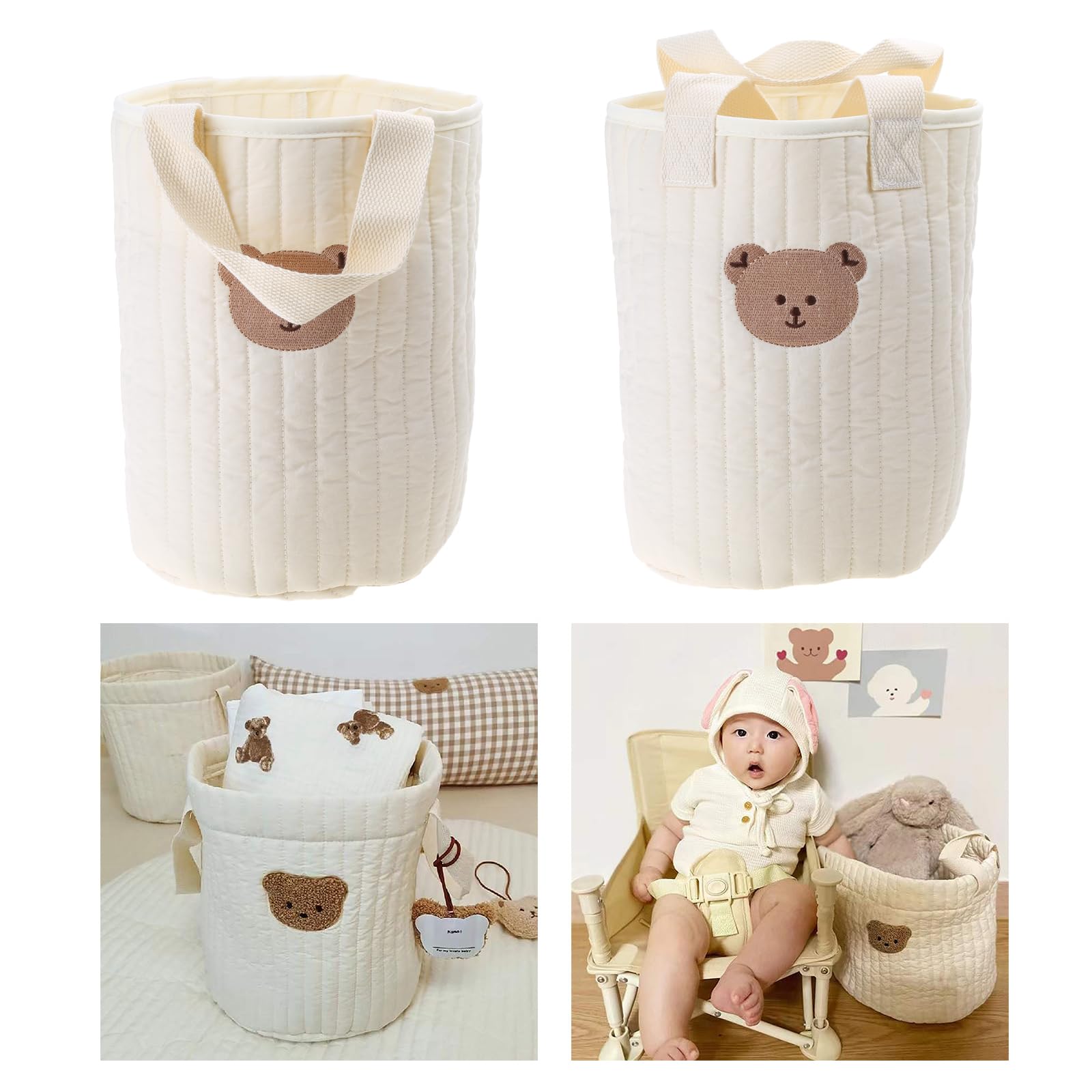 Montesy Bear Cotton Storage Basket - Large Capacity for Diapers & Nursery Organization