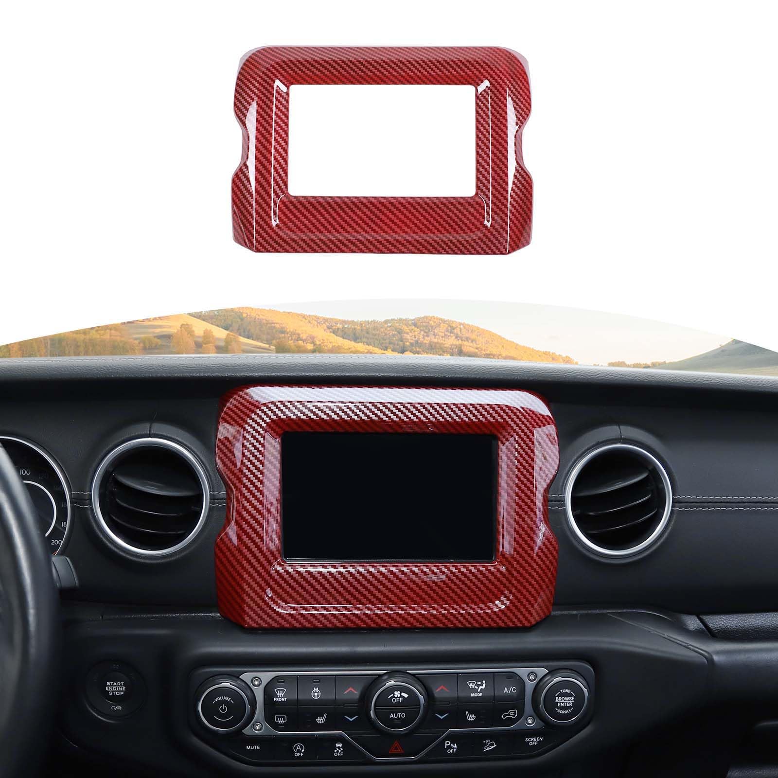 Red Carbon Fiber Center Console Display Panel Frame Trim Cover for Jeep Wrangler JL/JLU & Gladiator JT (2018-2023) - 7 Inch Interior Accessories - Perfect for Off-Road Adventures & Interior Upgrades