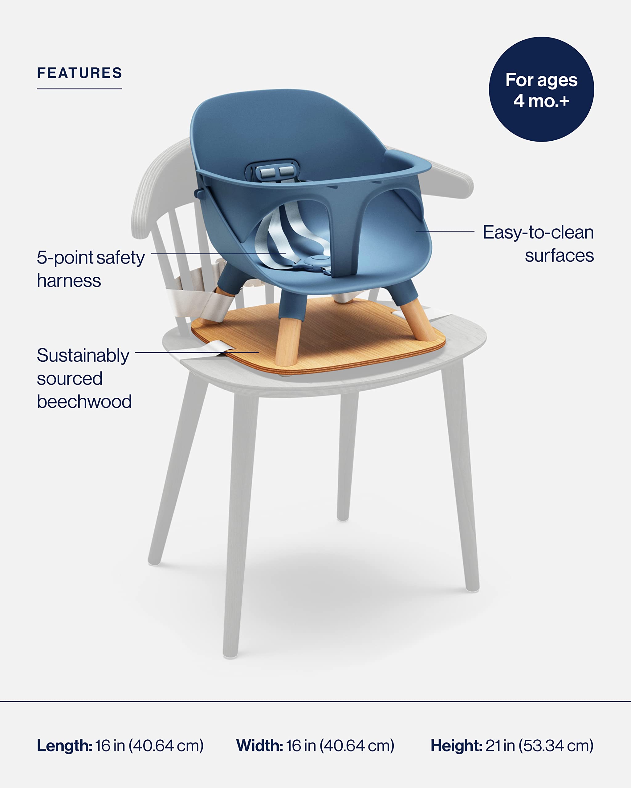 Lalo The Booster Seat for Babies & Toddlers | 5-Point Safety Harness, Durable Non-Toxic Plastic | Easy to Clean High Chair for Kids | Blueberry Color | Perfect for Dining, Travel & Home Use