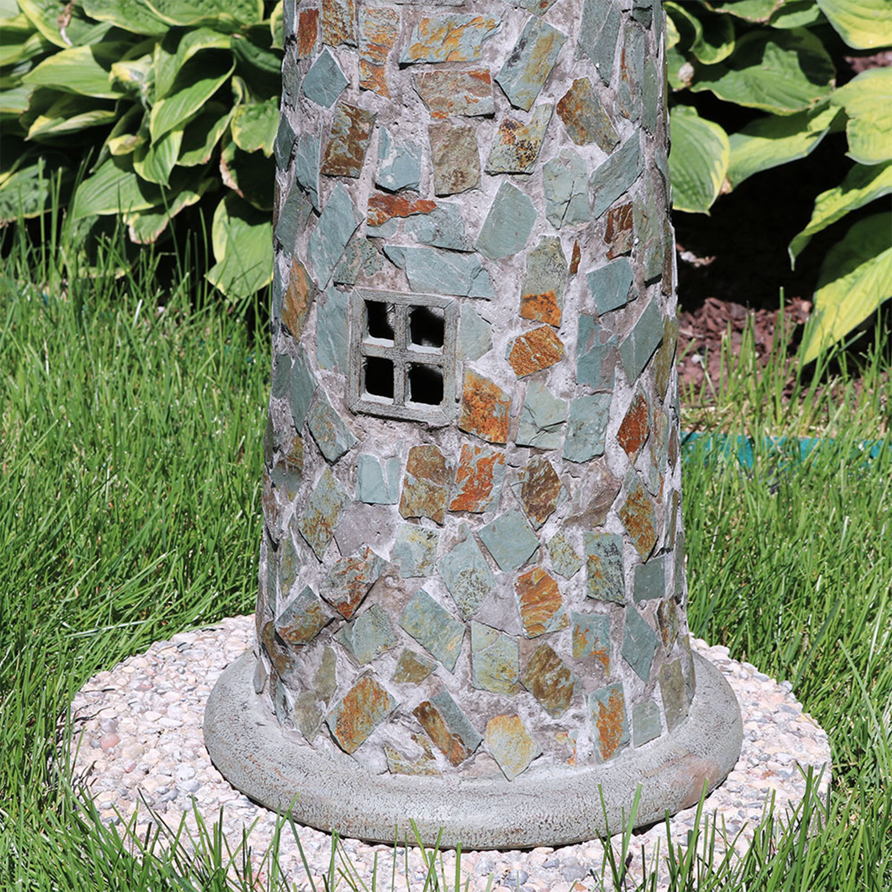 Sunnydaze Cobblestone Solar LED Lighthouse - 35 Inch Tall Outdoor Solar Light for Garden, Yard, Pathway & Patio Decoration | Weatherproof & Energy Efficient Landscape Lighting