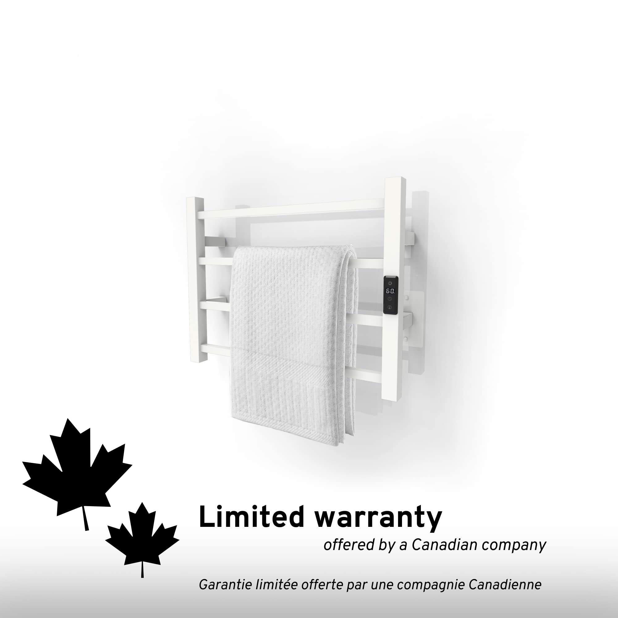 Odass Premium Towel Warmer with Built-in Timer & LED Display - Adjustable Temperature 86°F to 140°F (30°C to 60°C), 4-Square Bar Design, Wall Mounted Bathroom Heater - Perfect for Spa, Luxury Hotels & Cozy Home Bathrooms
