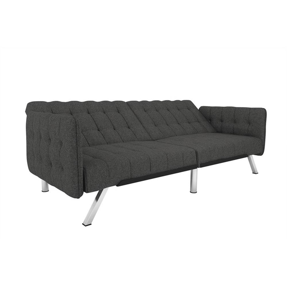 Pemberly Row Convertible Futon Sofa Bed - Grey Linen Upholstery | Space-Saving Sleeper for Small Apartments, Guest Rooms & Home Offices
