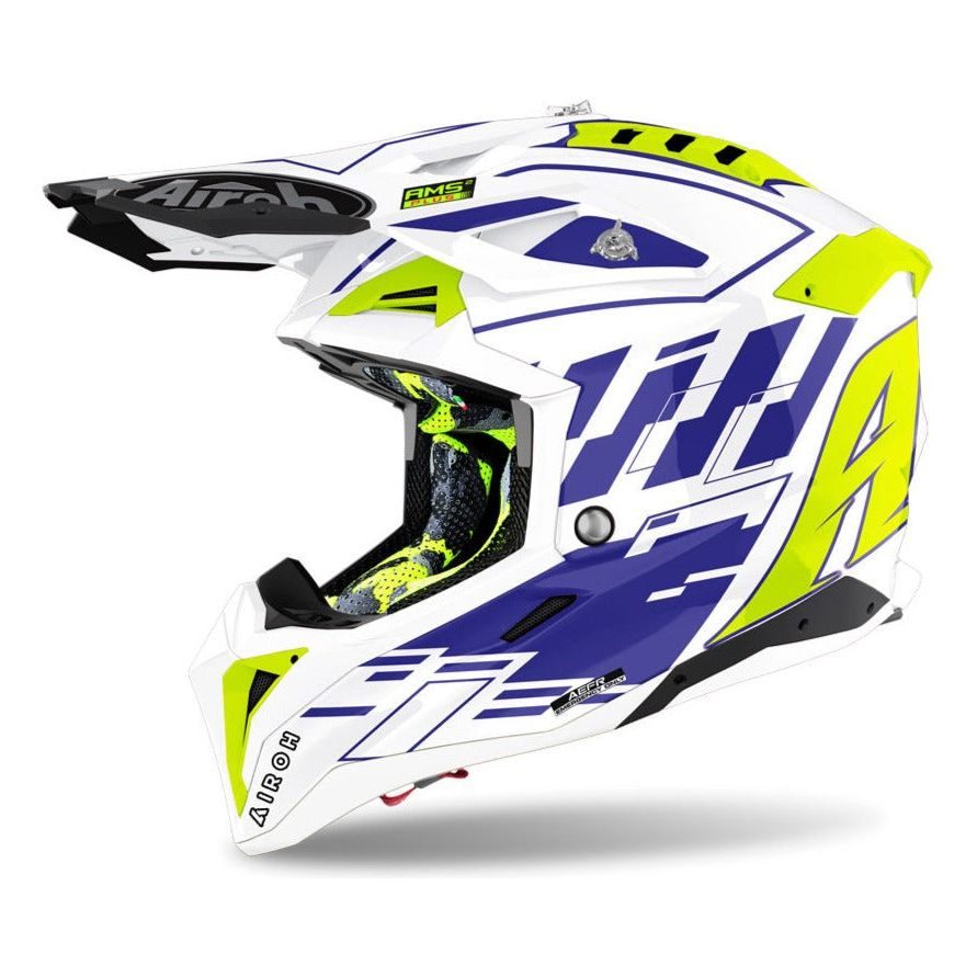 Airoh Aviator 3 Rampage Gloss Blue Motorcycle Helmet - DOT & ECE Certified for Street & Off-Road Riding - Lightweight & Ventilated for Comfort - Perfect for Adventure Biking & Commuting