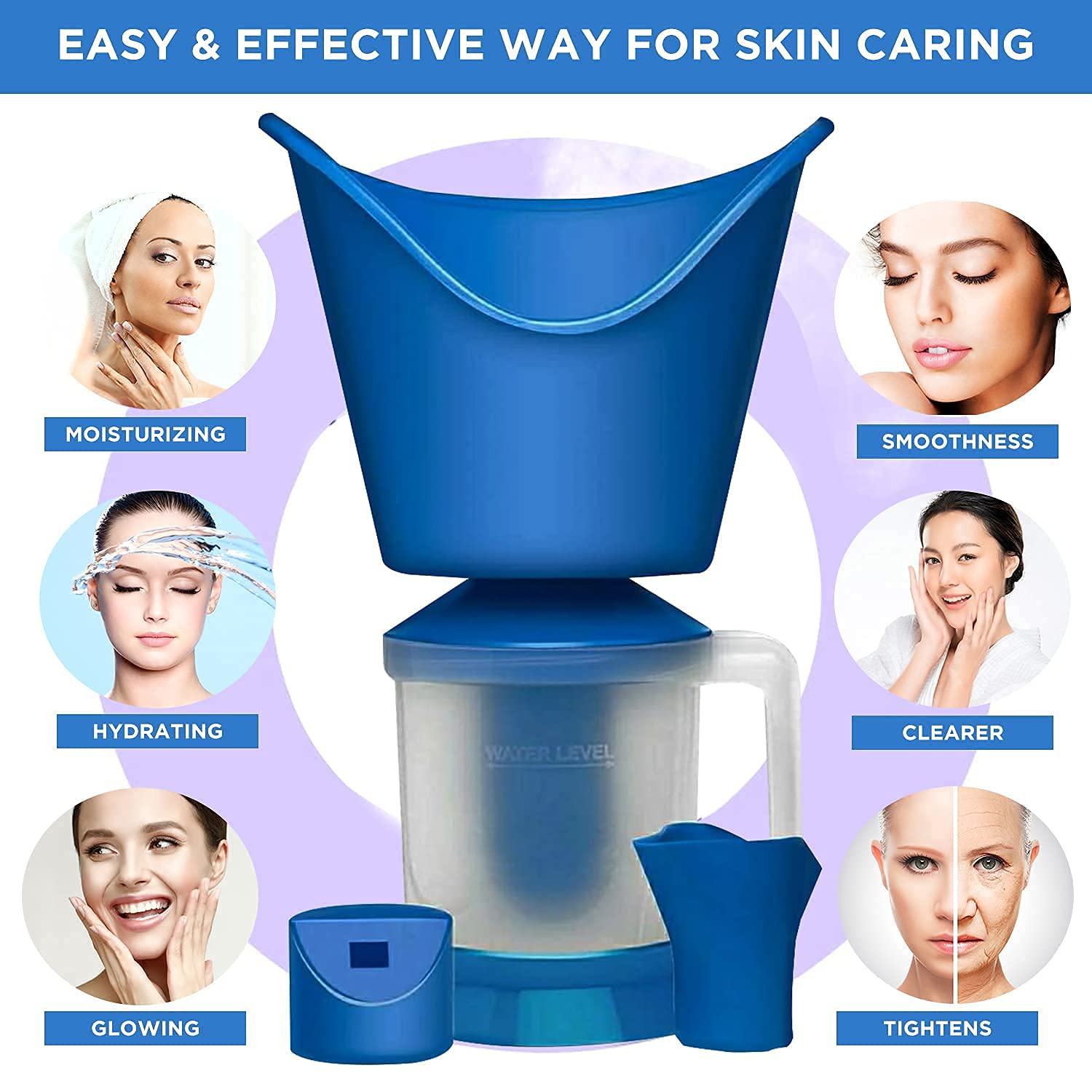KIDINGTON 3-in-1 Steam Vaporizer for Face & Nose - Portable Facial Steamer, Nasal Inhaler & Sauna Machine - Relieves Cold, Cough & Congestion (Blue) | Perfect for Home Spa, Allergy Relief & Respiratory Care