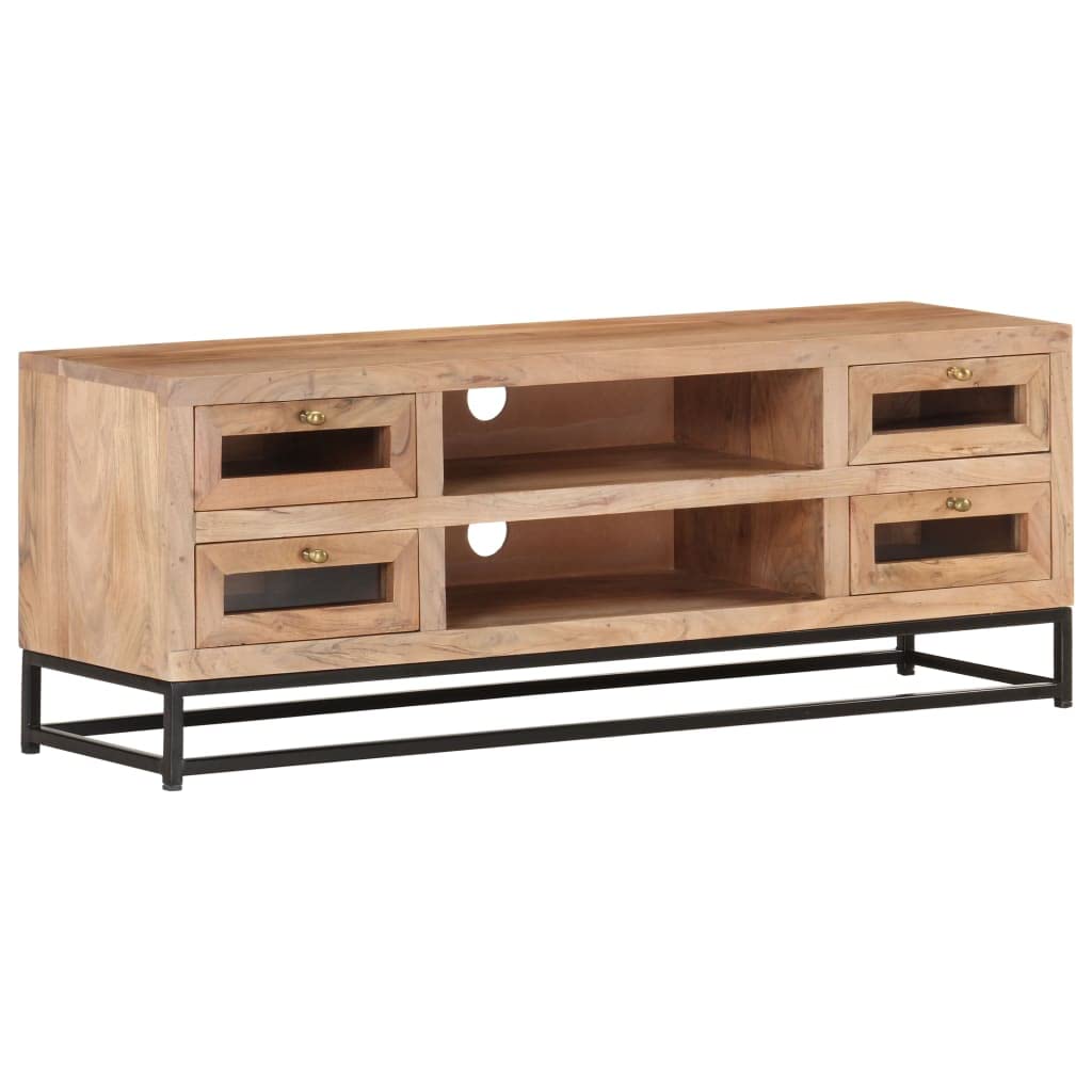Industrial TV Stand with Drawers & Shelves - Solid Acacia Wood & Steel Base TV Cabinet 43.3
