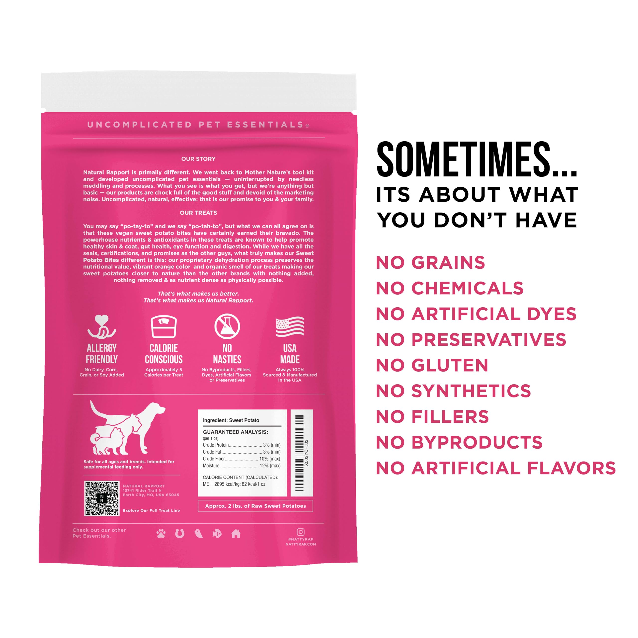 Natural Rapport Sweet Potato Bites for Dogs - 100% Dehydrated Sweet Potato Dog Treats, Grain-Free & Healthy Chews (8 oz) - Perfect for Training Rewards, Dental Health & On-the-Go Snacking