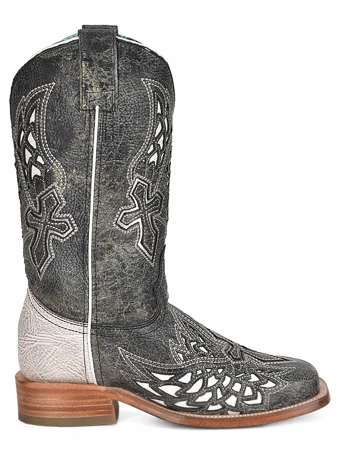 Corral A4333 Women's Western Boots - Square Toe with Inlay & Embroidery - Black & White Cowgirl Boots for Country Dancing & Rodeo Events