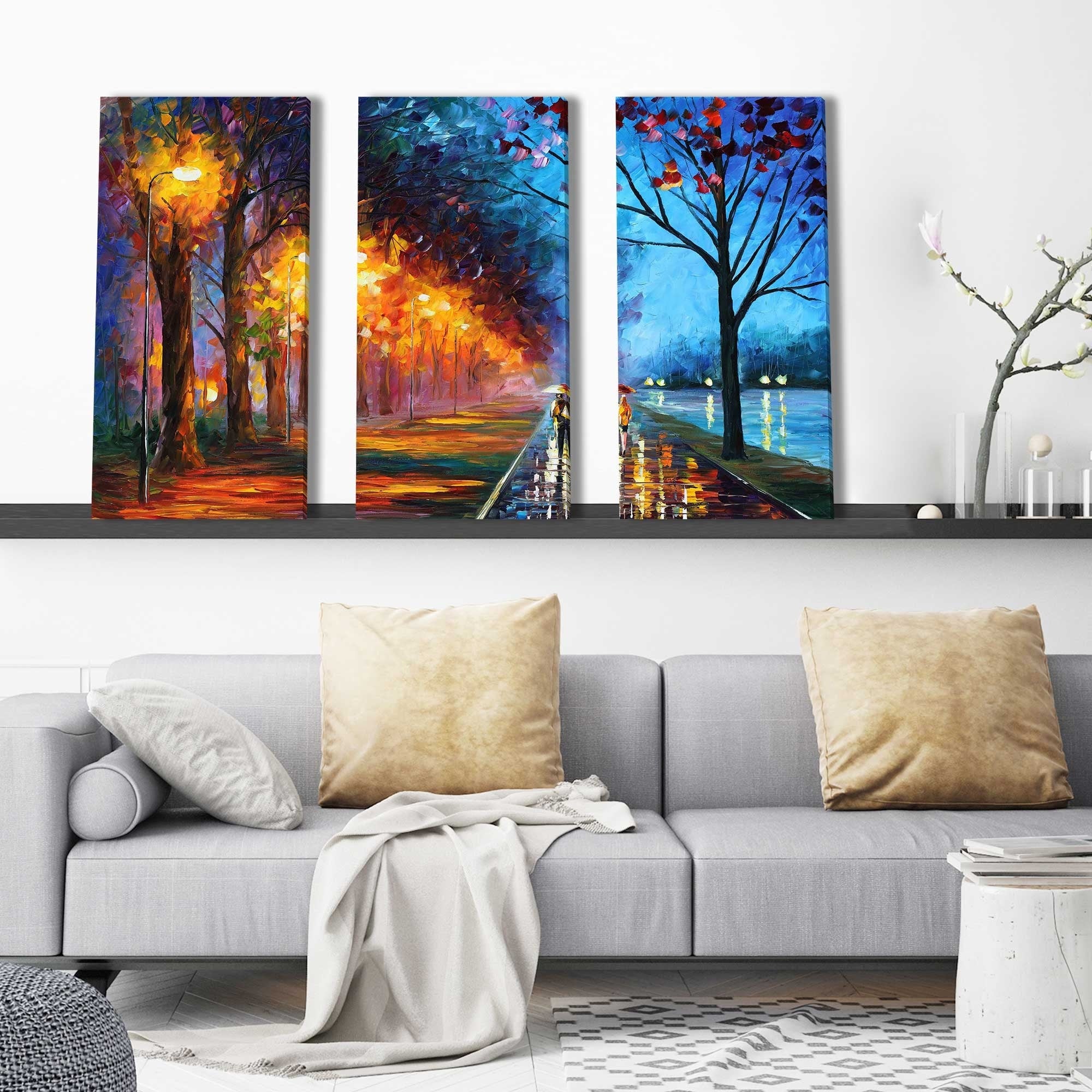 Leonid Afremov Alley By The Lake 3-Piece Canvas Wall Art Set - Perfect for Living Room, Bedroom & Office Decor