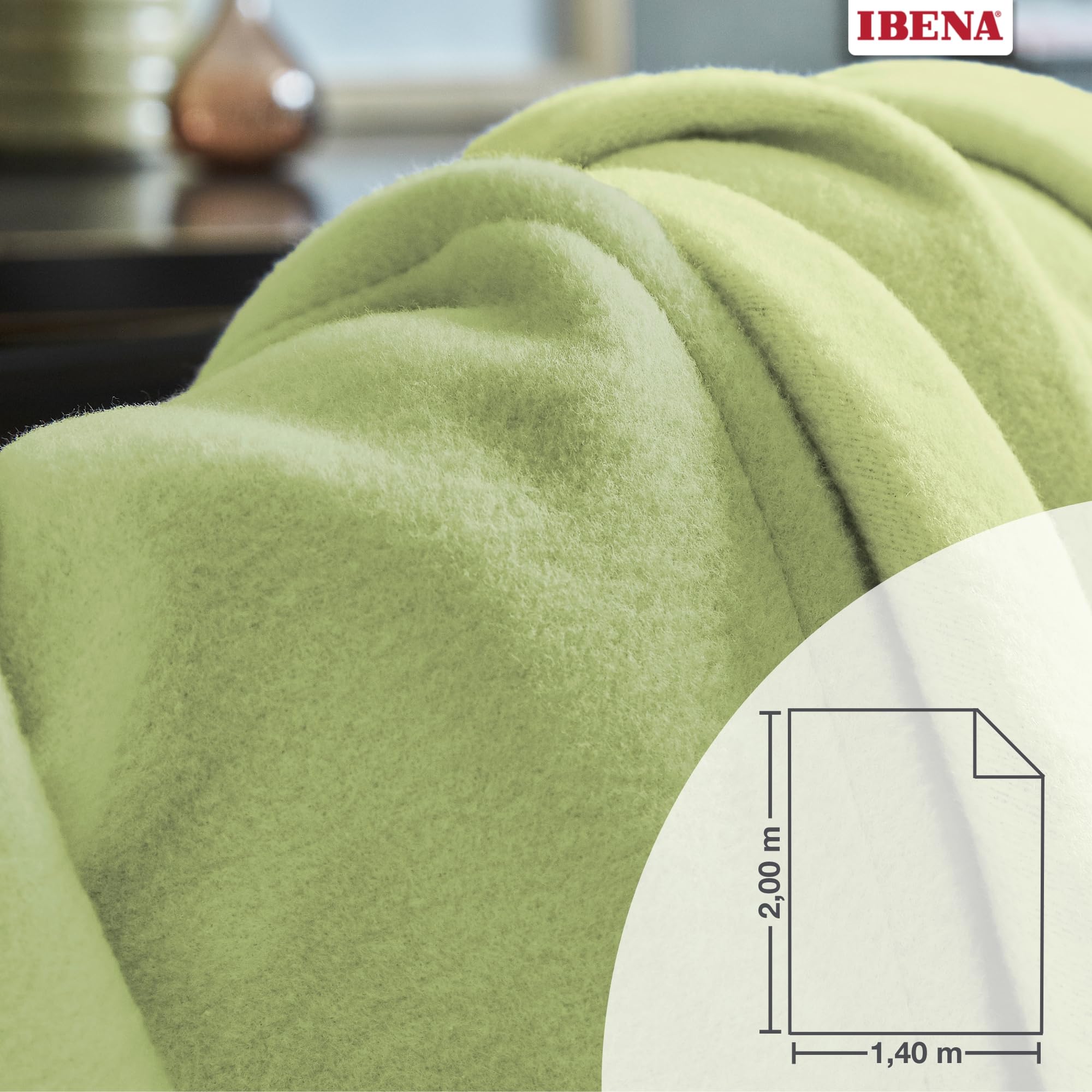 IBENA Reversible Organic Cotton Jacquard Woven Low Pile Velour Throw Blanket - Tea Green | Soft & Cozy for Bed, Sofa & Travel | Eco-Friendly Home Decor Gift