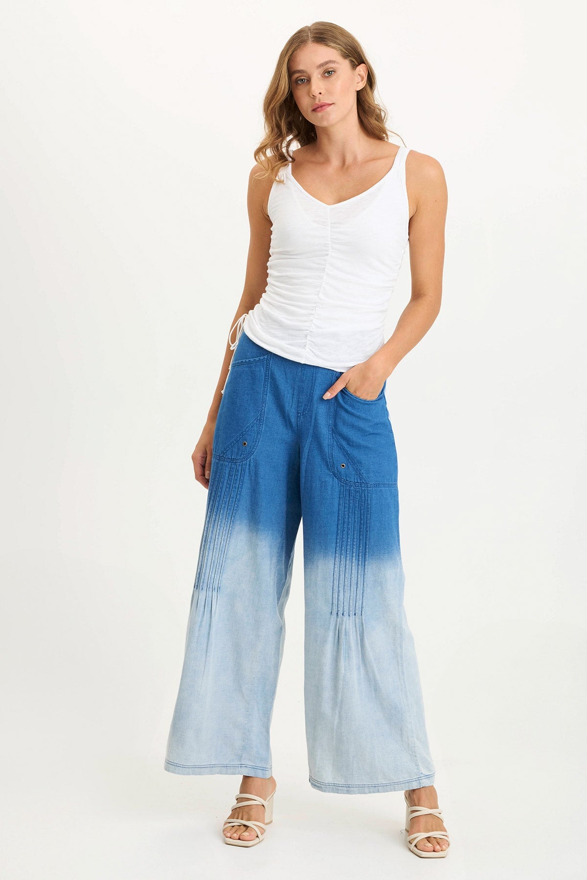 Ralston Indigo Twill Lightweight Pleated Wide Leg Pants for Women - Comfortable High Waist Casual Trousers for Work, Travel & Everyday Wear