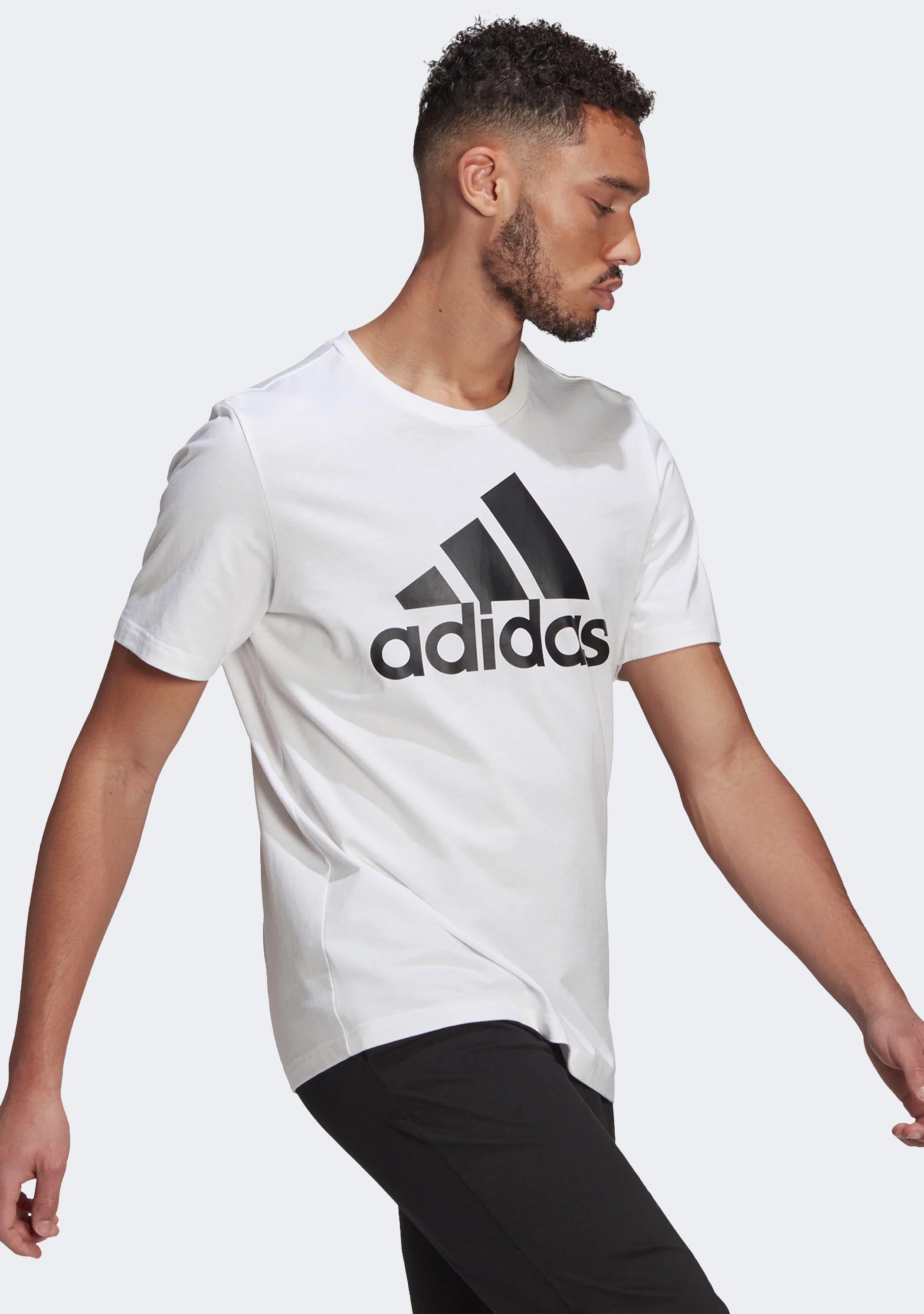 Adidas Men's Essentials Big Logo T-Shirt - White | Comfortable Cotton Crewneck Tee for Casual Wear, Gym & Street Style