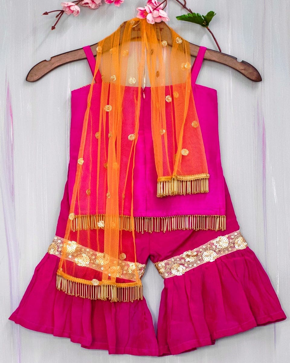 Magenta Hand Embroidered Lotus Motif Sharara Kurta Set | Traditional Indian Ethnic Wear for Women | Perfect for Weddings, Festivals & Special Occasions