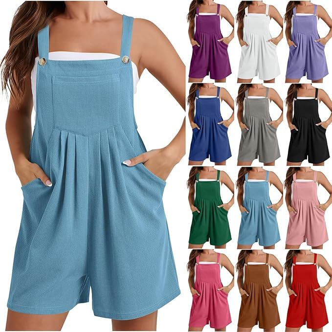 Firzero Women's Summer Rompers 2024 - Sleeveless Waffle Jumpsuit with Button Straps | Casual & Dressy Shorts Overalls for Beach, Vacation & Outdoor Activities