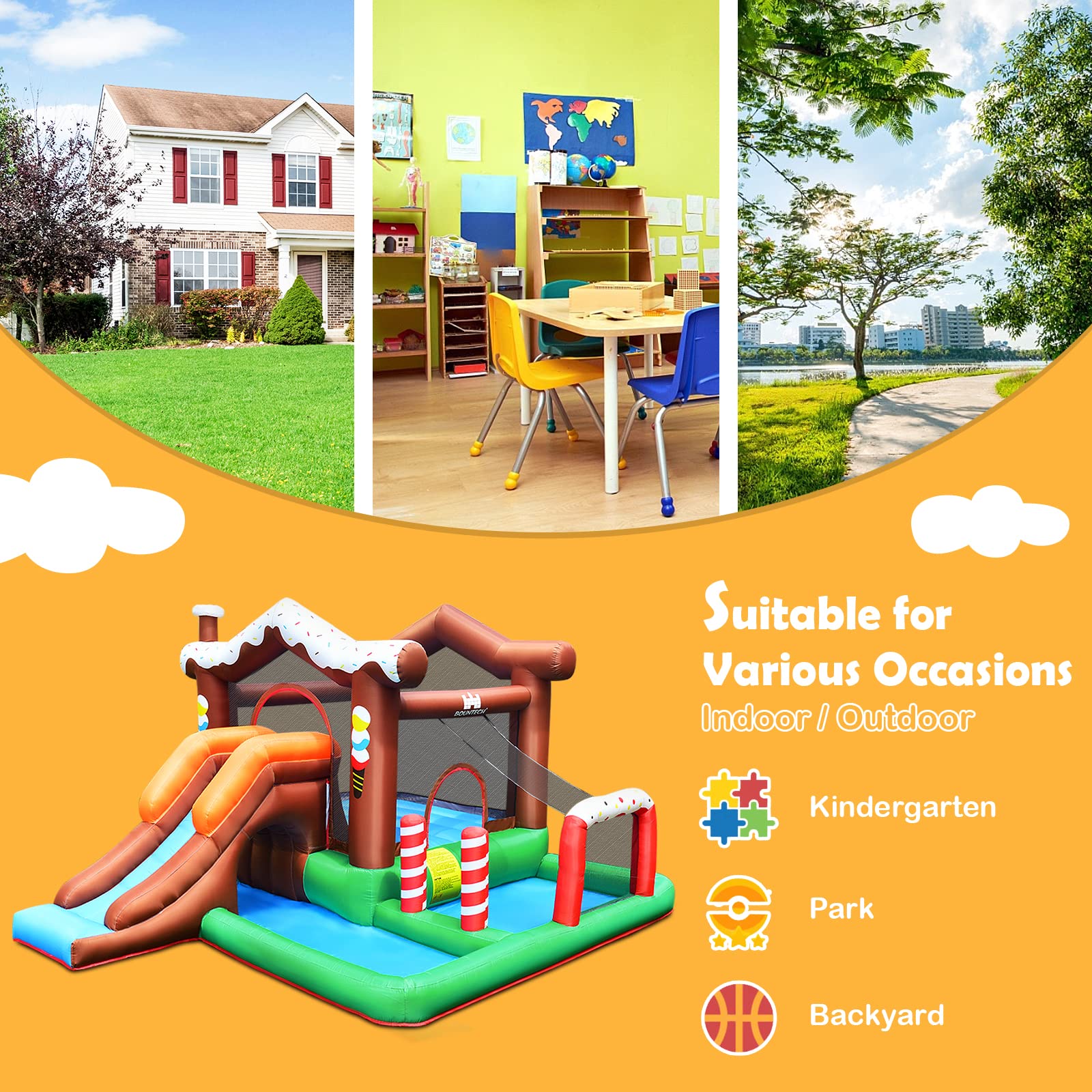**HONEY JOY 6-in-1 Inflatable Water Slide & Bounce House for Kids & Adults - Giant Blow Up Water Park with Crawl Tunnel, Outdoor Backyard Bouncy Slide (Includes 480W Blower) - Perfect for Summer Parties, Birthdays, and Family Fun**