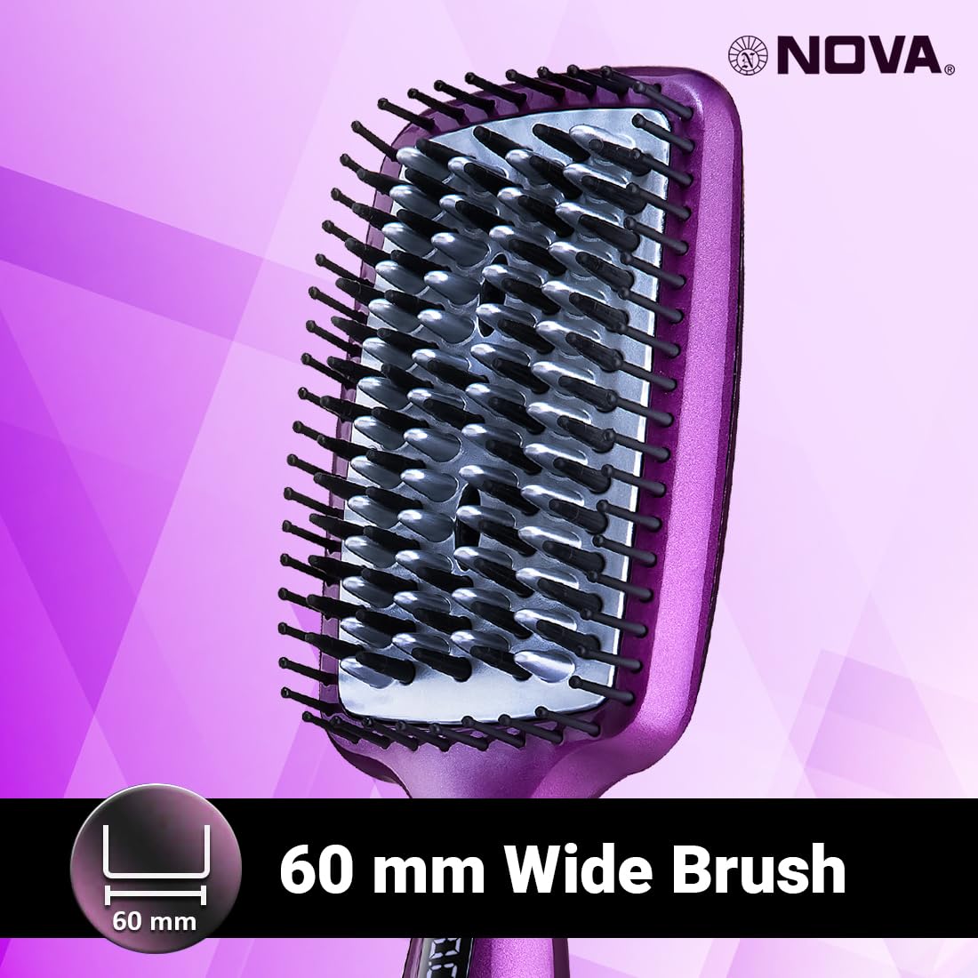 NOVA NHS 907 Professional Hair Straightener & Styling Brush - Purple | 2-in-1 Flat Iron & Volumizing Brush for Smooth, Frizz-Free Hair | Perfect for Home Use, Travel & Salon Styling