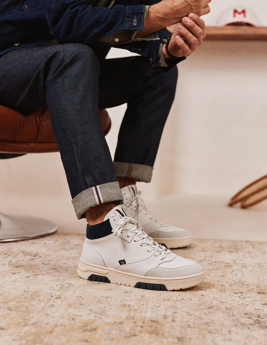 Leopold Woven Leather and Suede Baskets in Navy White - Stylish Storage for Home, Office, and Gift Giving