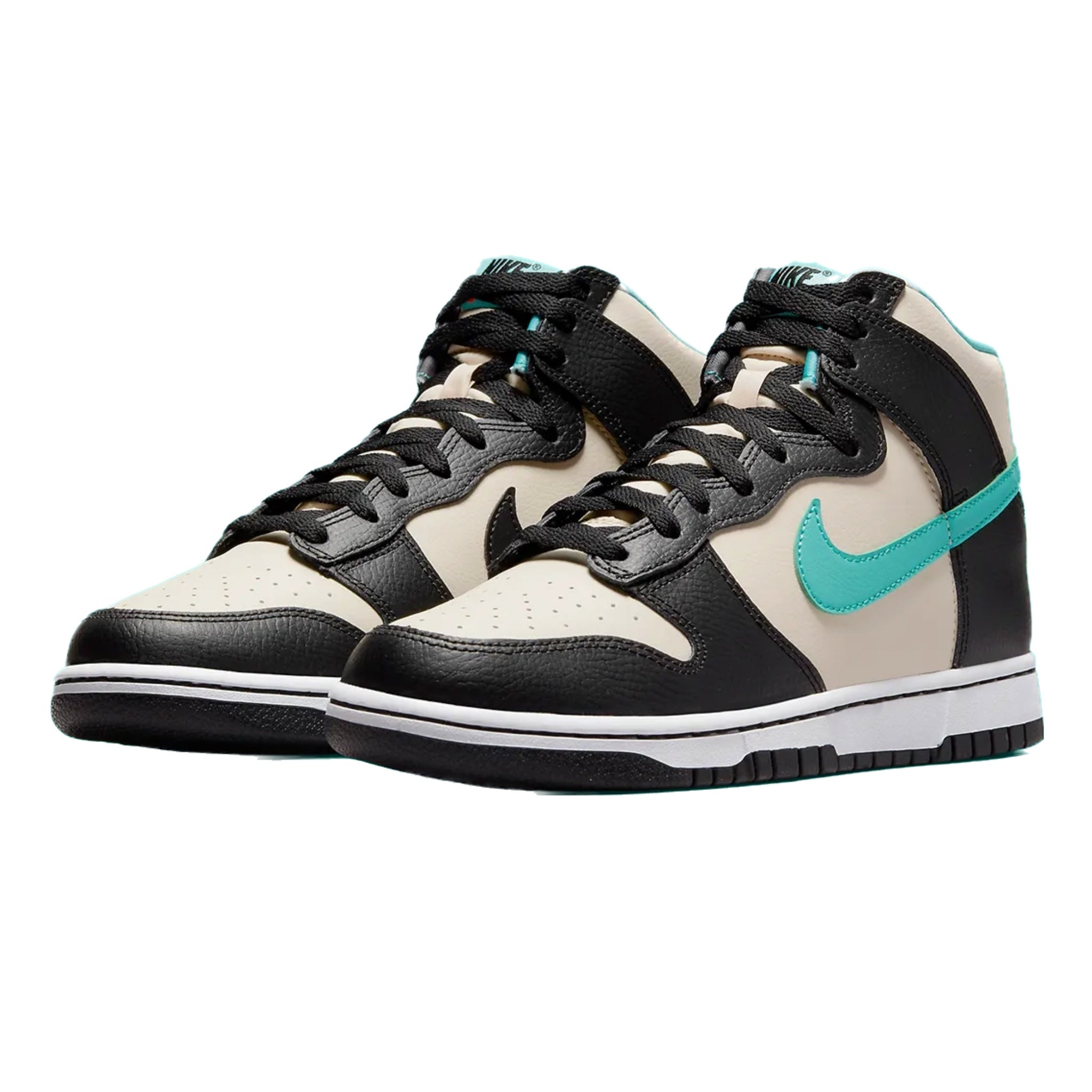Nike Dunk High EMB Sneakers - Beige, Black, Washed Teal & Pearl White Colorway | Basketball Shoes for Men & Women | Perfect for Streetwear, Casual Wear & Sports Activities