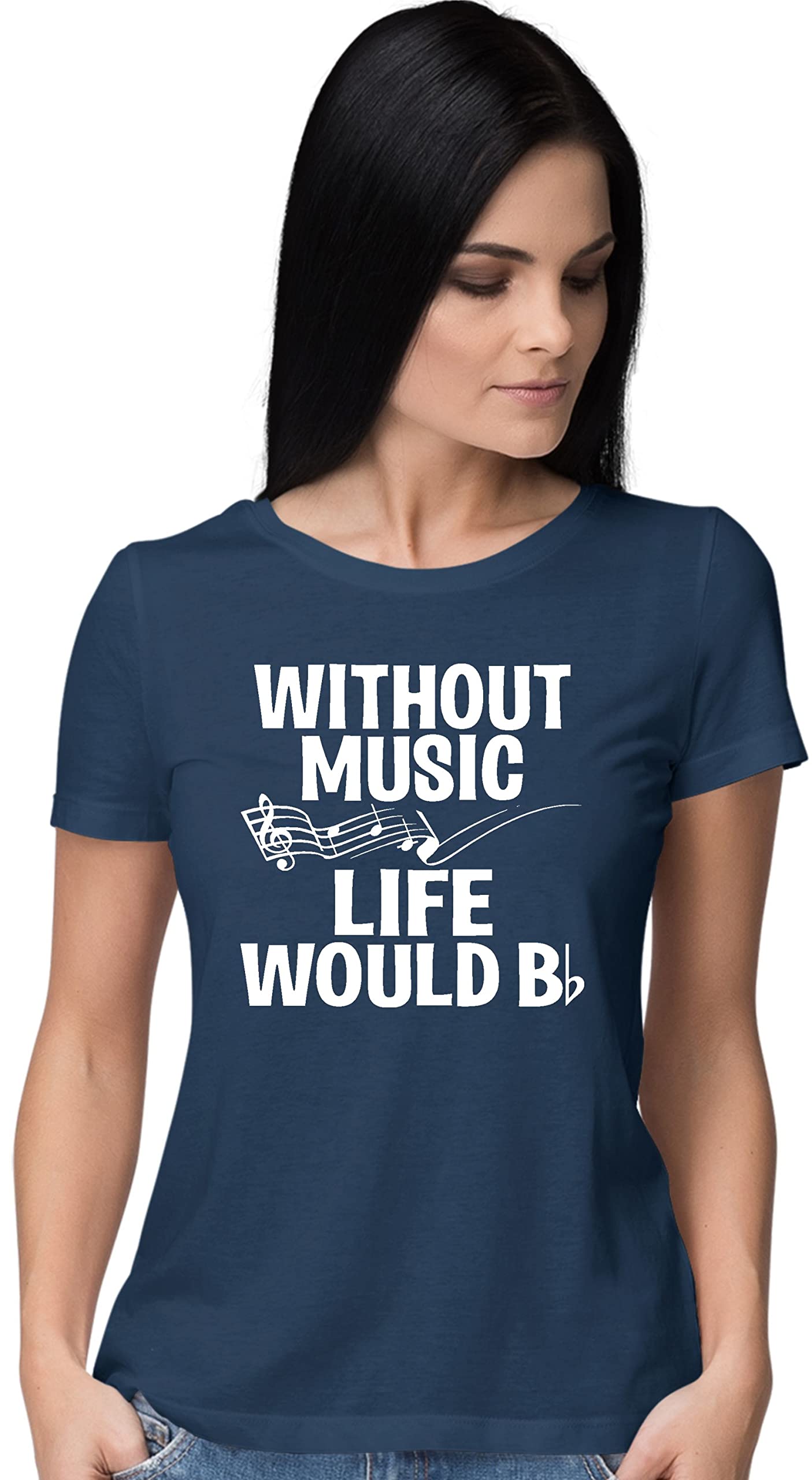 Funny Music Lovers T-Shirt for Women - 'Without Music Life Would B Flat' Graphic Tee - Perfect Gift for Musicians, Band Members & Music Teachers
