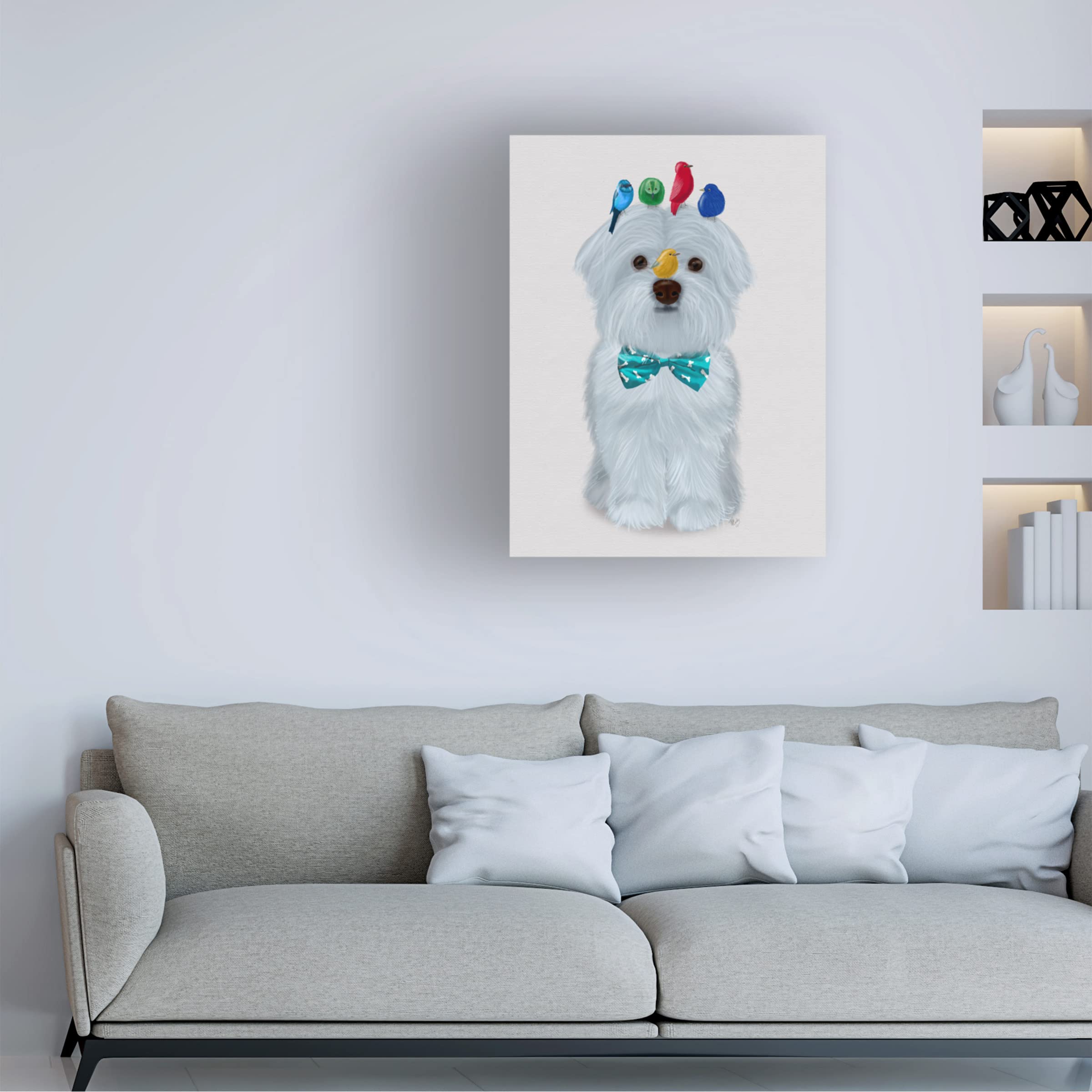 Trademark Fine Art 'Maltese and Birds' Canvas Wall Painting by Fab Funky - Vibrant Home Decor for Living Room, Bedroom & Office
