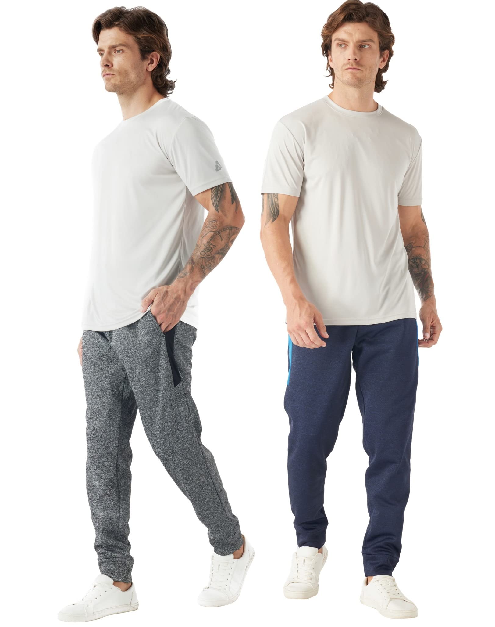 TEX2FIT 2-Pack Men's Active Fleece Joggers with Side Pockets - Soft Comfortable Workout Pants for Running, Gym & Lounge (Black, 2-Piece Set) - Perfect for Jogging, Yoga & Casual Wear
