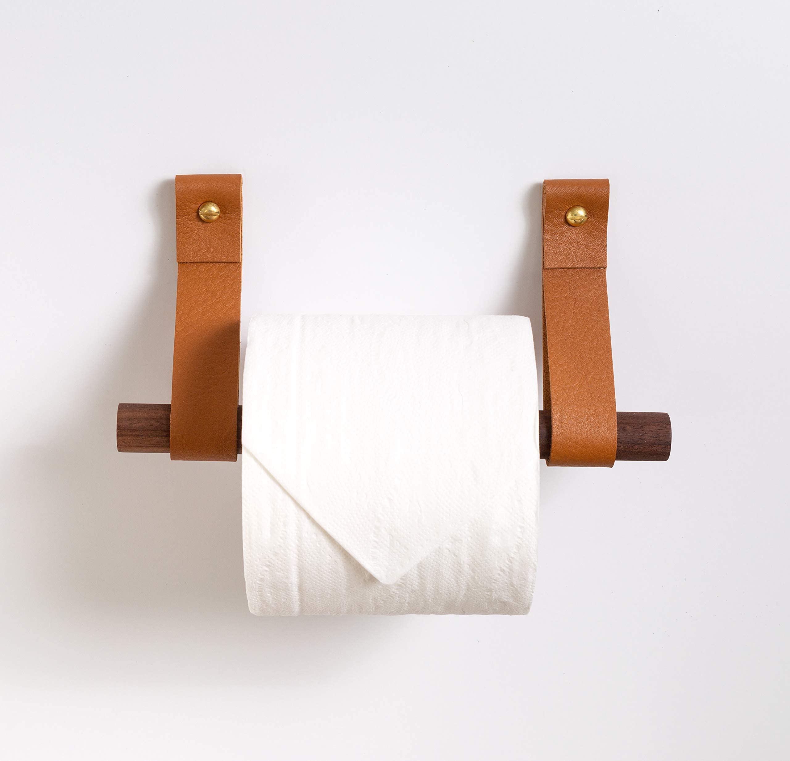 KEYAIIRA - Wall Mounted Toilet Paper Holder Kit with Leather Hooks & Wooden Dowel - Farmhouse Bathroom Decor, Scandinavian Style Bath Accessories - Perfect for Rustic, Modern, and Minimalist Bathroom Designs