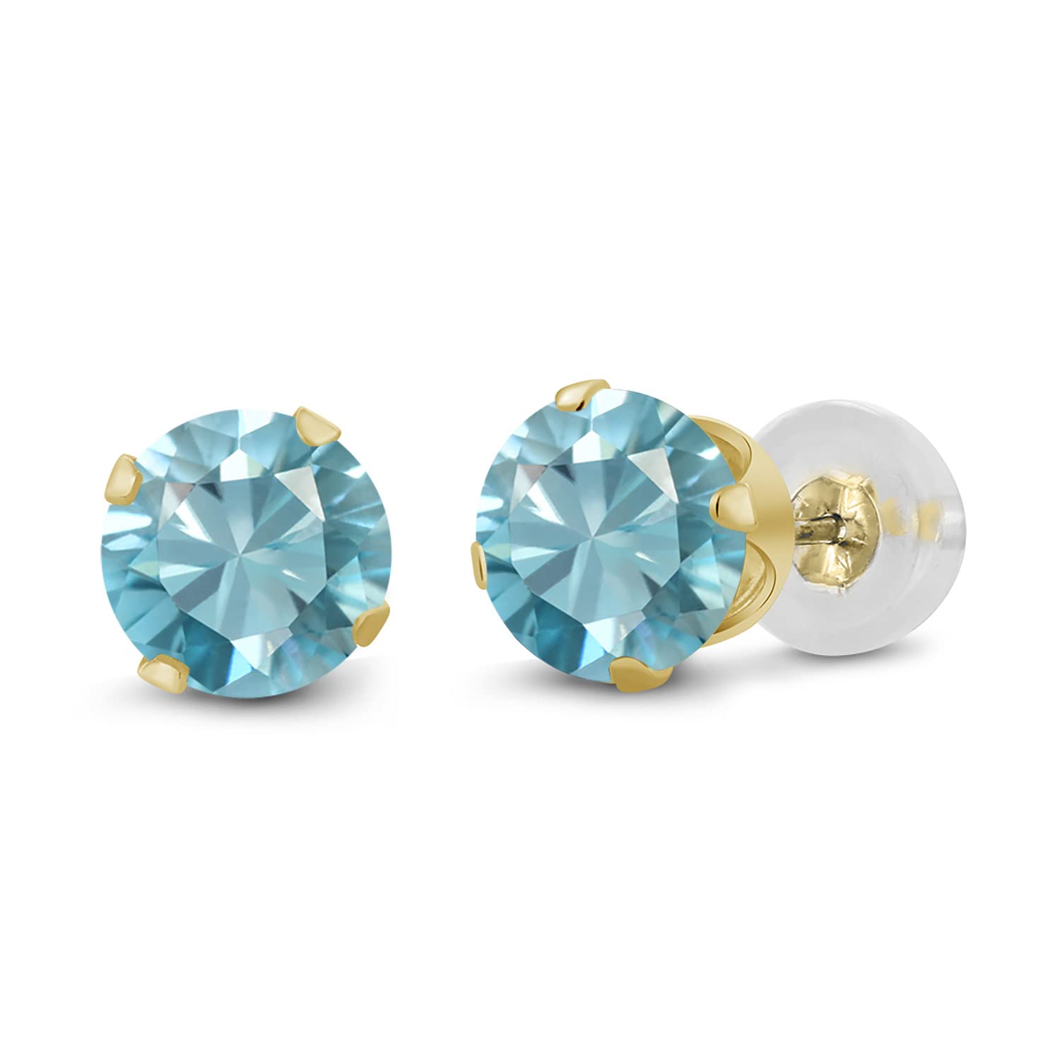 14K Yellow Gold Blue Zircon Stud Earrings for Women & Men - 1.00 Cttw December Birthstone Jewelry, 4MM Round Gemstone Earrings - Perfect Gift for Birthday, Anniversary & Special Occasions