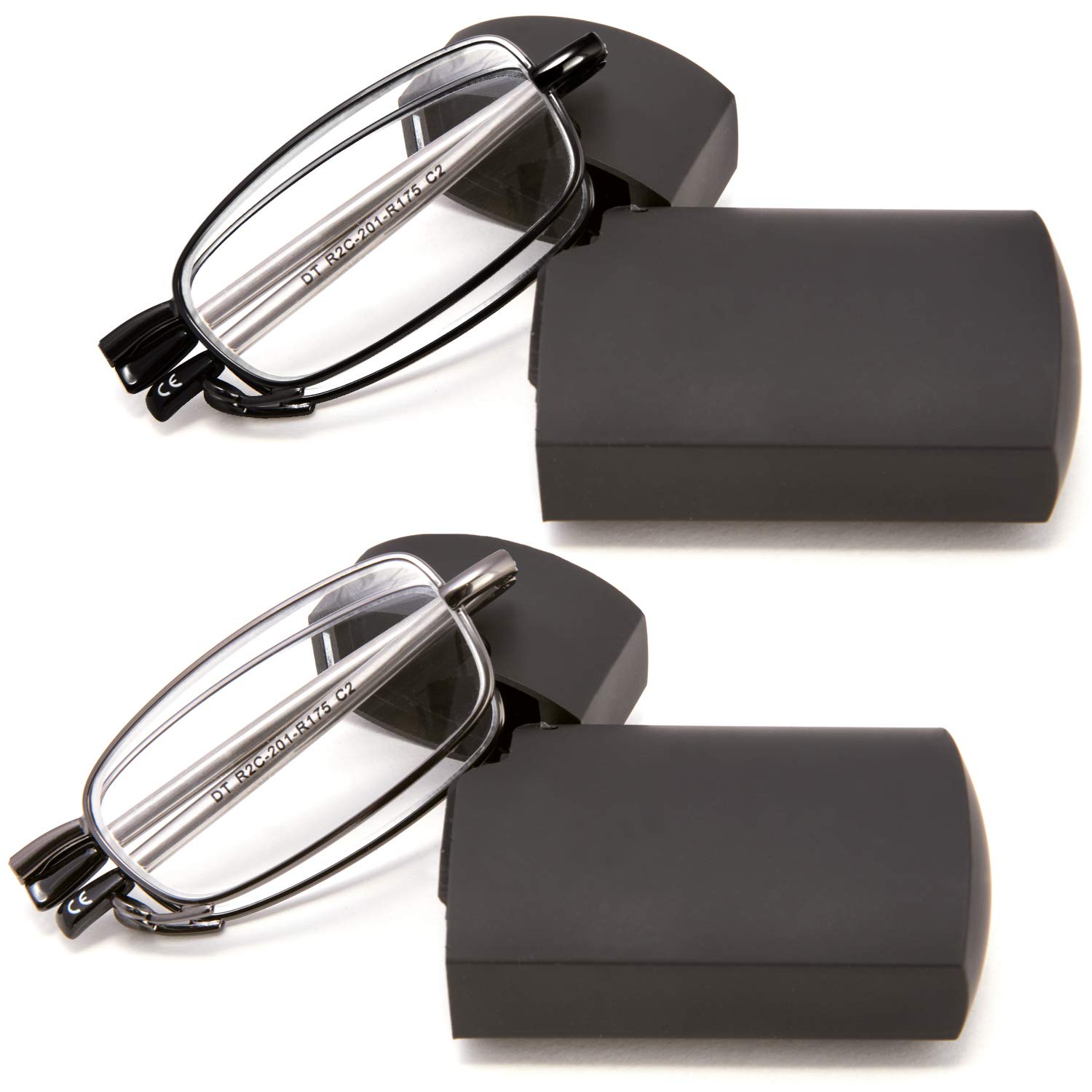 DOUBLETAKE Folding Reading Glasses - 2 Pairs with Case | Lightweight Portable Readers for Travel, Office & Home Use