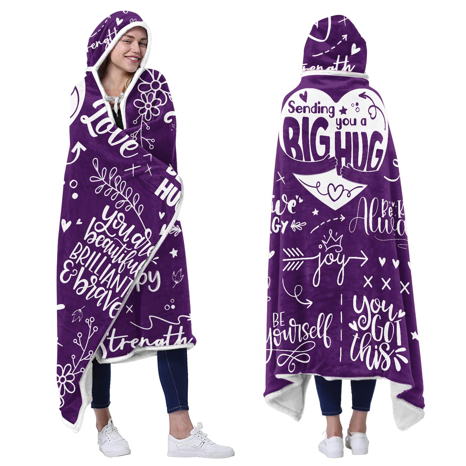 Vprintes Purple Sherpa Fleece Wearable Blanket Hoodie - Warm & Cozy Gifts for Women - Birthday Present for Best Friends - Perfect for Lounging, Movie Nights & Winter Comfort