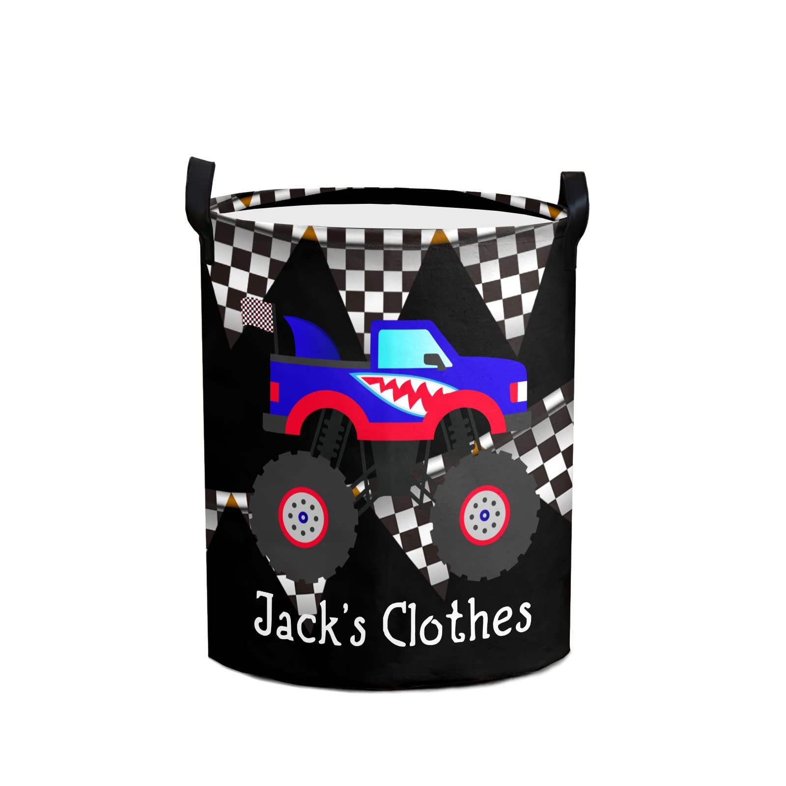 Custom Monster Truck Laundry Hamper - Waterproof Collapsible Drawstring Storage Basket with Handle for Clothes & Toys (50x36cm) | Perfect for Kids' Room, Nursery & Playroom Organization