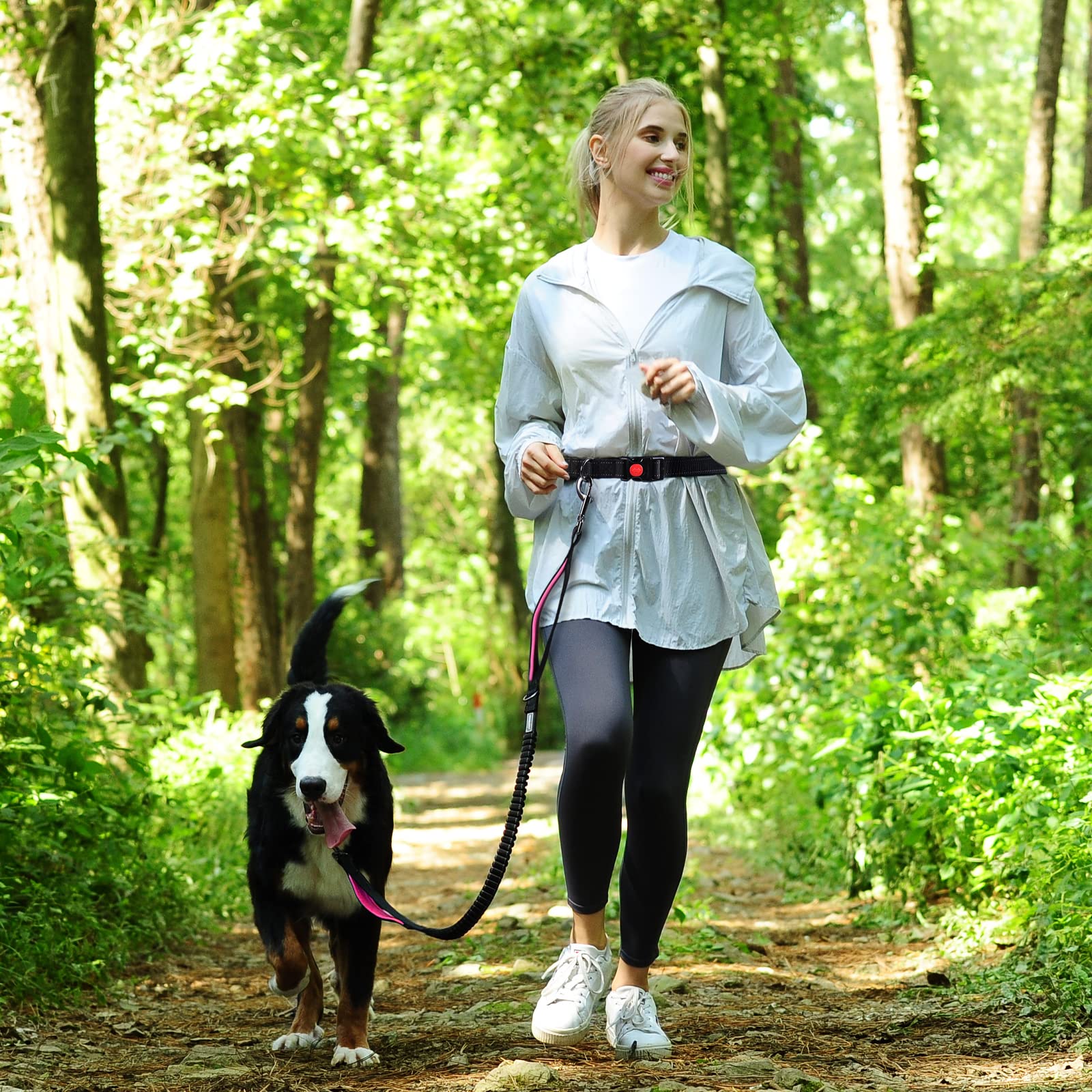 Hands Free Dog Leash with Adjustable Belt - Reflective Dog Life Jacket for Swimming & Boating - Perfect for Active Dogs, Beach Outings & Water Safety