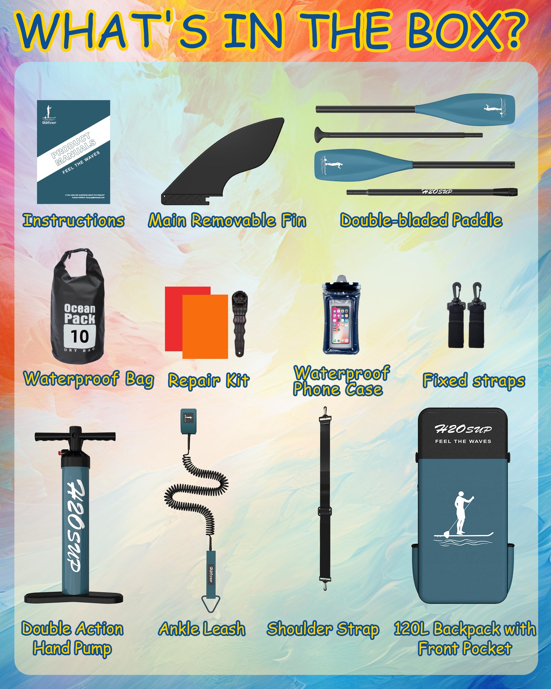 H2OSUP Inflatable Stand Up Paddle Board - Wide Stable Design for Adults with Premium SUP Accessories | Perfect for Fishing, Yoga & Water Exploration