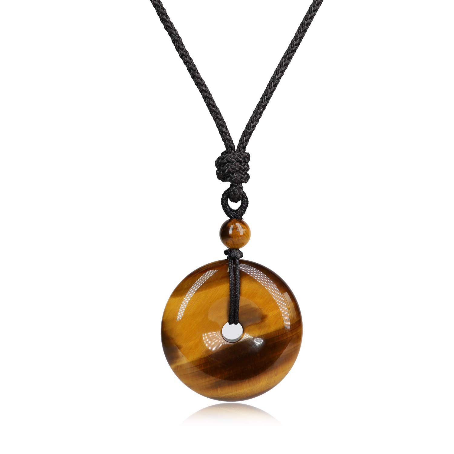 COAI Crystal Donut Necklace - Obsidian, Tiger Eye, Rose Quartz, Fluorite, Agate Gemstone Pendant - 28 Inch Nylon Cord Unisex Jewelry for Men & Women - Perfect for Meditation, Yoga, Spiritual Healing & Fashion Accessories