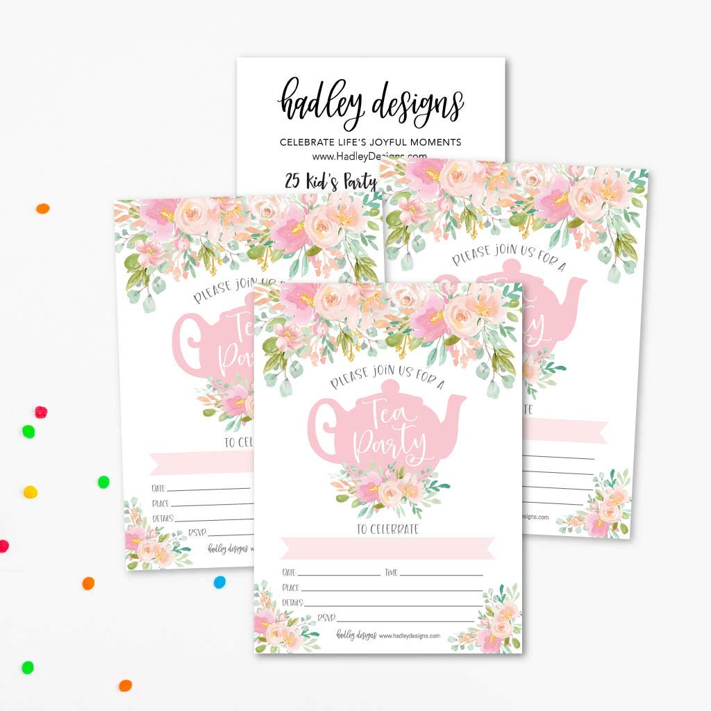 25 Elegant Princess Tea Party Birthday Invitations for Girls - Cute Floral Tea Cup Design, Printable & Customizable - Perfect for 5th Birthday, Princess Theme Party, Afternoon Tea Celebration