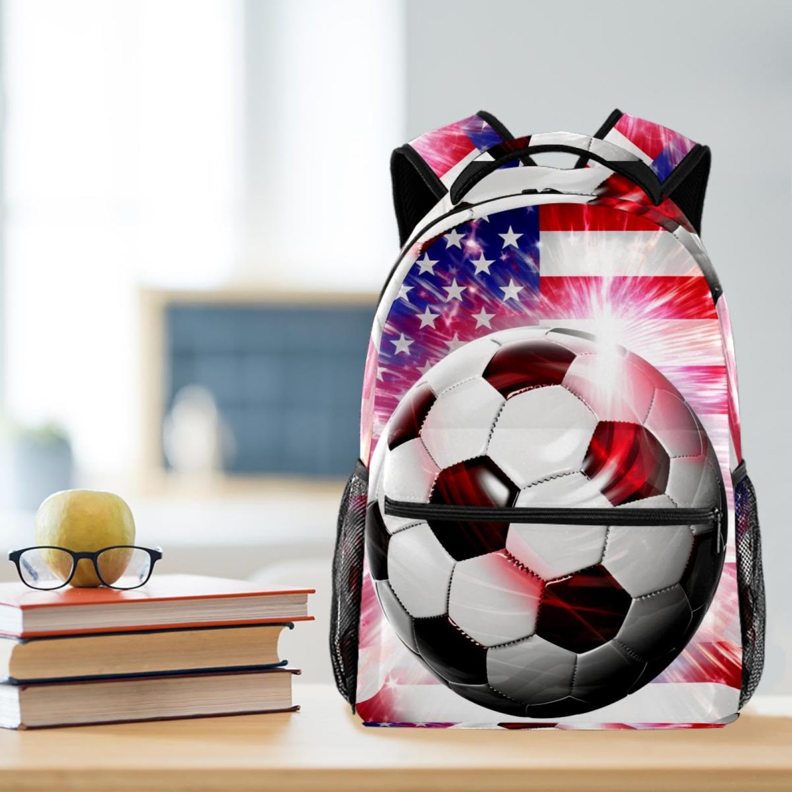 Best Travel Backpack for Men & Women - Durable American Flag Design with Football Print - Perfect for Hiking, Camping, School & Work Commute