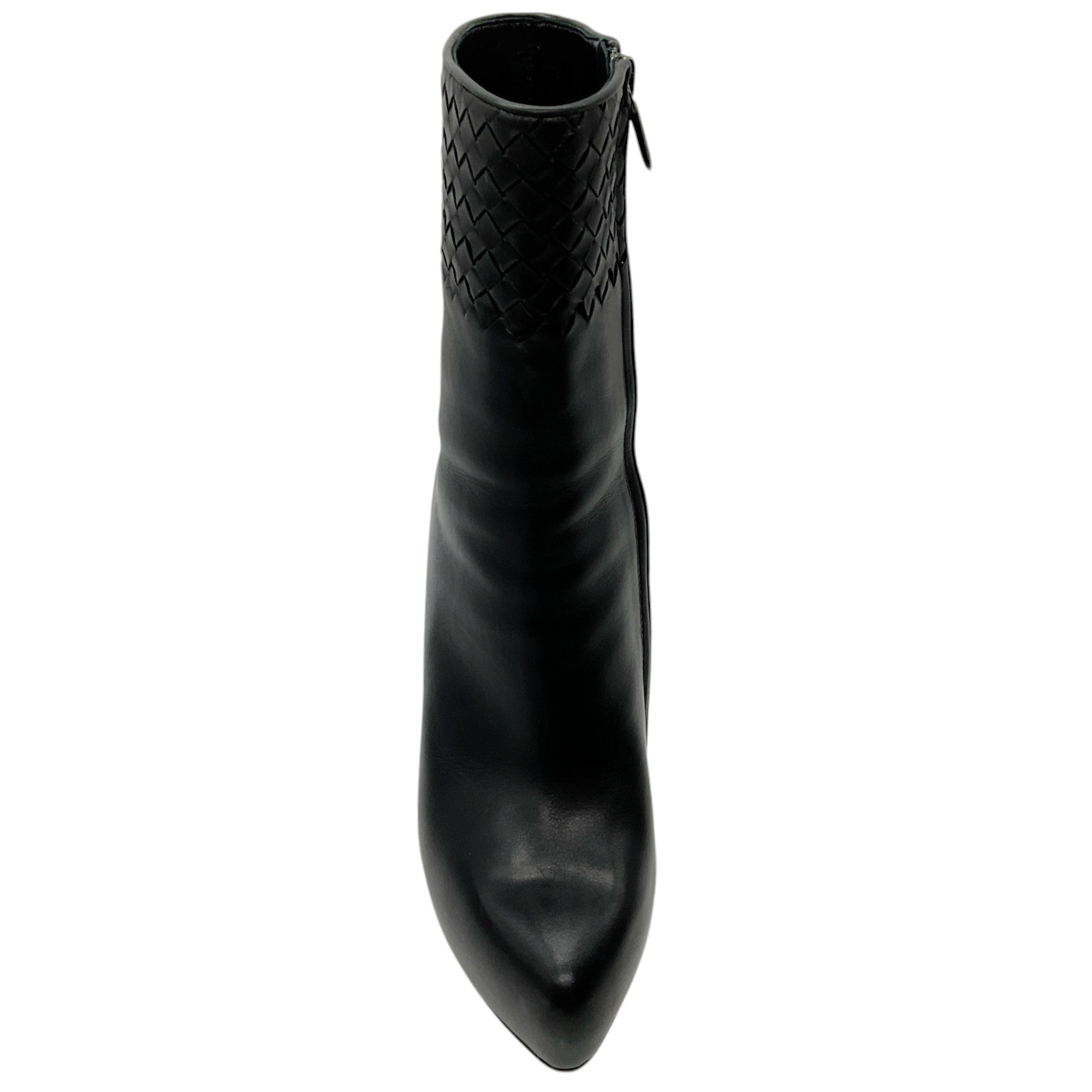 Bottega Veneta Black Leather Intrecciato Platform Booties for Women - Luxury Designer Ankle Boots for Party, Night Out & Formal Events