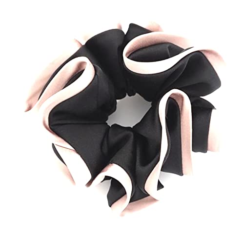 IBDA Satin Biased Trim Scrunchies - Two-Tone Hair Ties for Women, Extra Soft Elastic Ponytail Holders (Free Size, Super Glossy, Handmade) - Prevents Hair Damage & Breakage | Perfect for Workouts, Office, and Everyday Styling