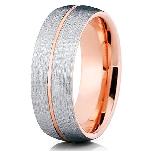 Rose Gold Tungsten Wedding Ring for Men & Women - 18k Rose Gold Plated Tungsten Wedding Band, Anniversary Ring with Center Groove - Comfort Fit, Durable & Scratch Resistant - Perfect for Engagements, Weddings & Special Occasions