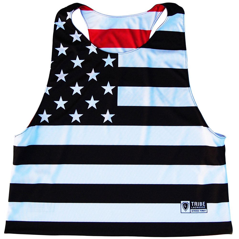 American Flag Racerback Lacrosse Pinnie - Unisex Reversible Practice Jersey for Men & Women - Perfect for Lacrosse Training, Team Sports, and Patriotic Events