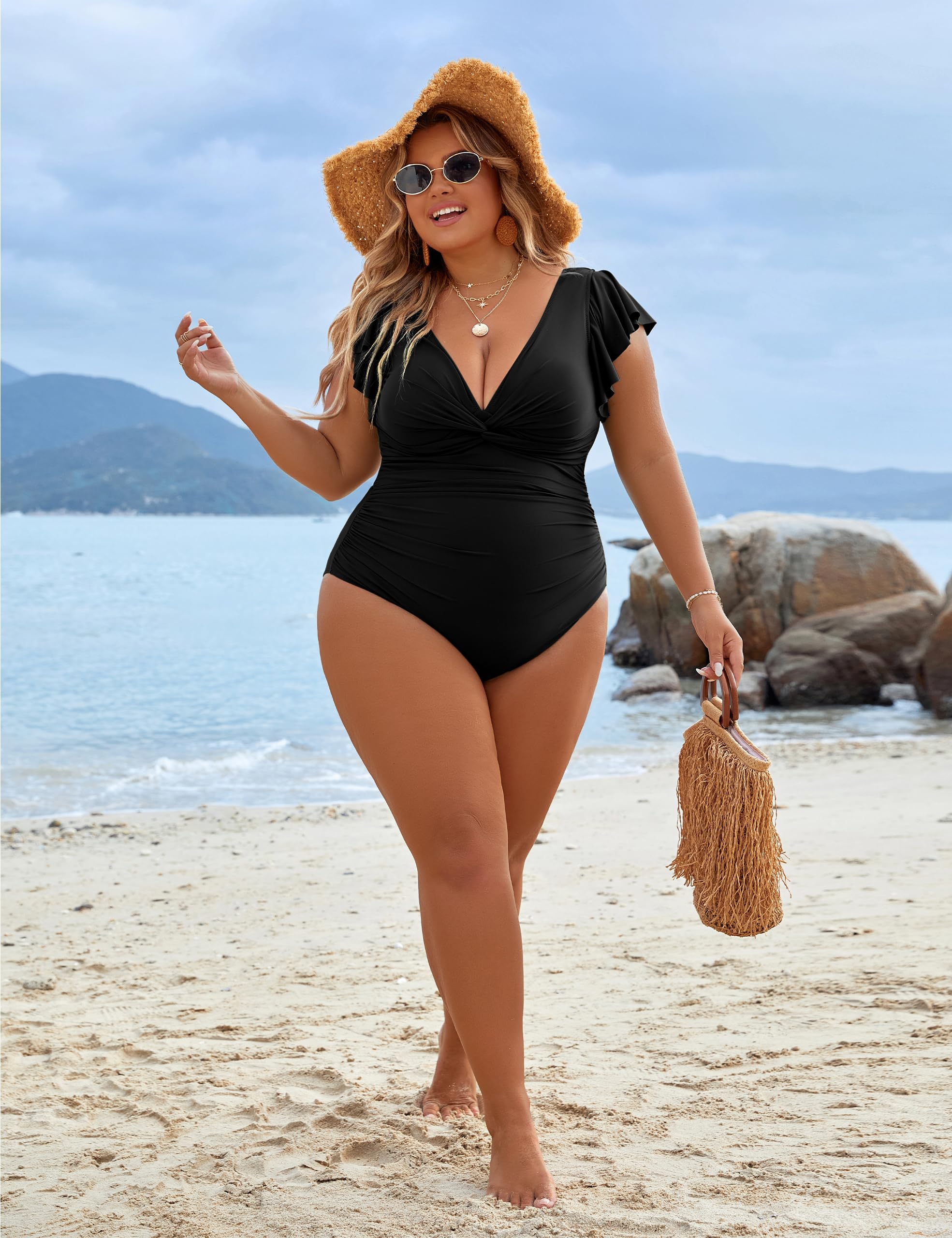 Blooming Jelly Women's Tummy Control One Piece Swimsuit - Plus Size Bathing Suit with Lace Up Back & Ruffle Detail | Sexy Swimwear for Beach, Pool & Vacation 2025