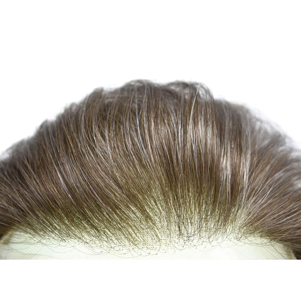 Men's Toupee Human Hair Replacement System - 100% Remy Hair, Swiss Lace Front, French Lace & Poly Skin Base - 8