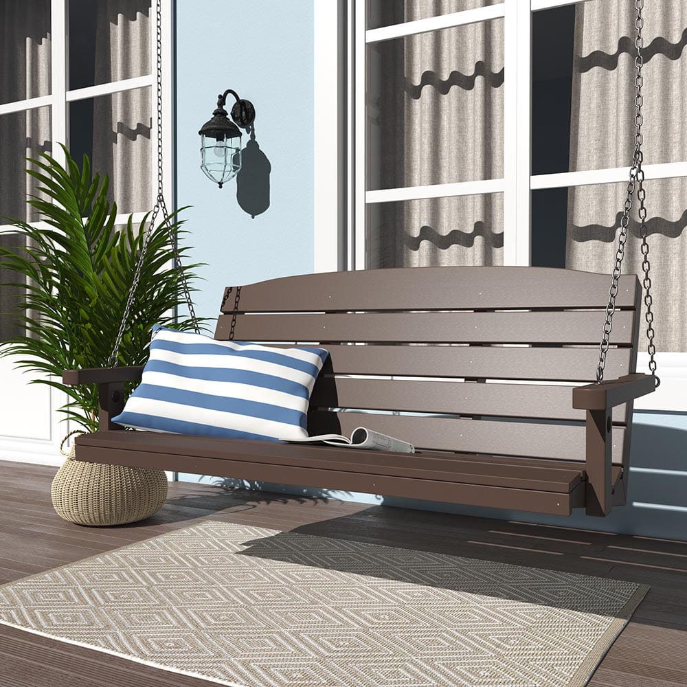 SimplyPoly 4 Foot Amish-Made Classic Recycled Plastic Porch Swing - Dark Grey | Outdoor Patio Furniture for Garden, Backyard & Porch Relaxation