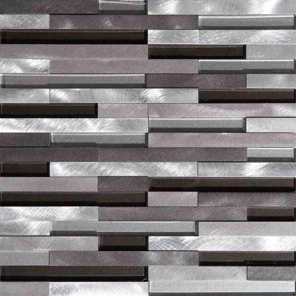 Premium Aluminum Glass Mosaic Tile - Silver Mix Stripes Pattern - Perfect for Kitchen Backsplash, Bathroom Wall & Shower Decor